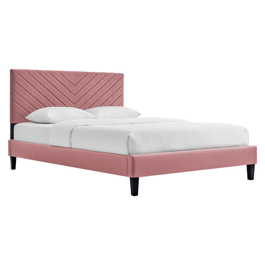 Roxanne Tapered Wood Leg Performance Velvet Queen Platform Bed by Modway
