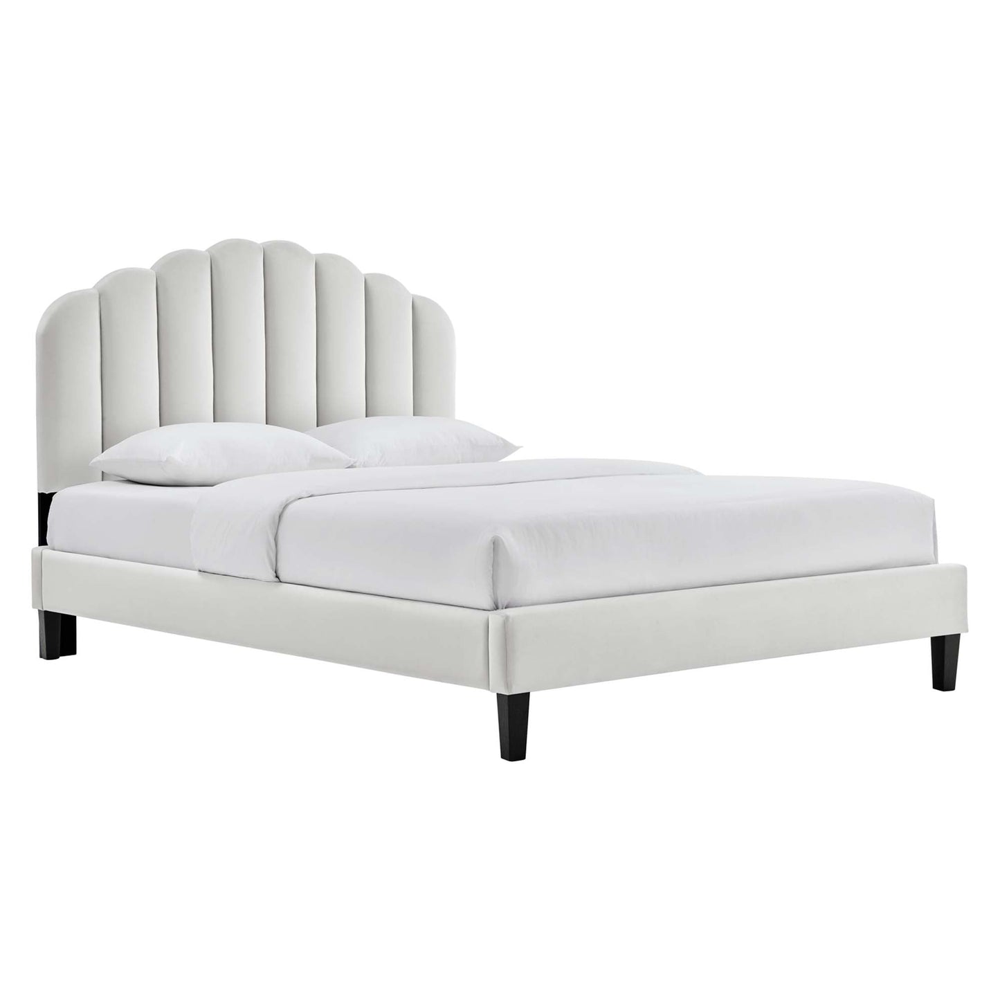 Daisy Tapered Wood Leg Performance Velvet Queen Platform Bed by Modway