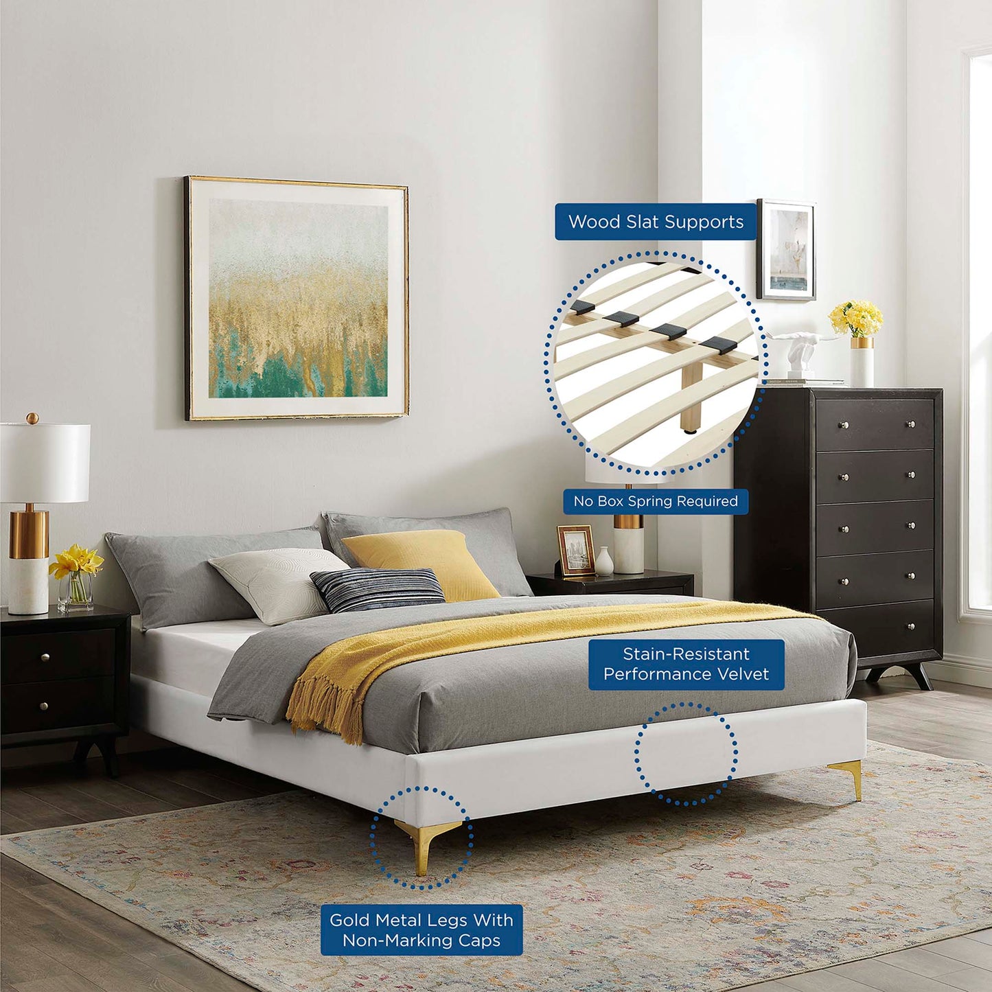 Sutton Performance Velvet King Bed Frame by Modway MOD-6307-WHI