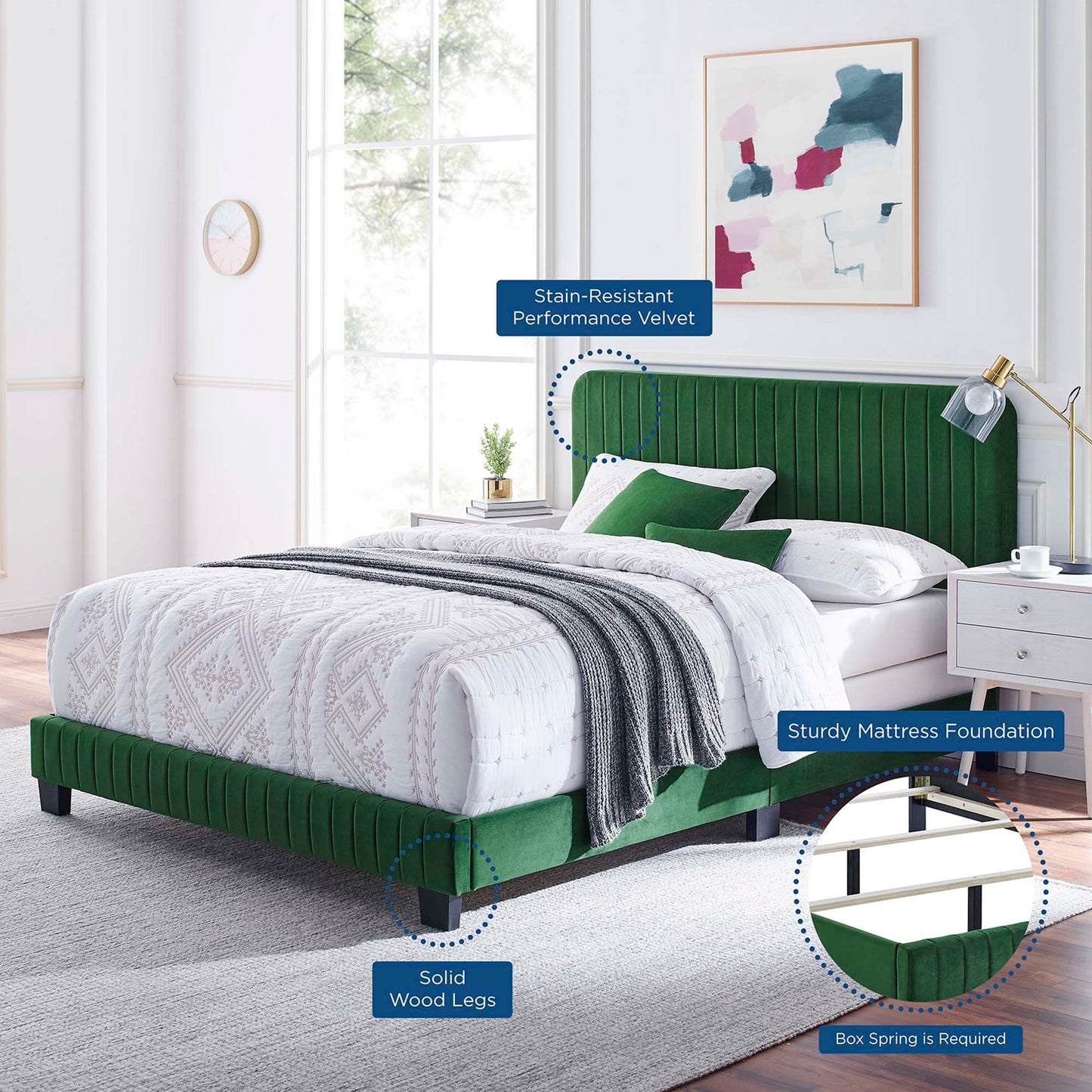 Celine Channel Tufted Performance Velvet Queen Bed by Modway MOD-6330-EME