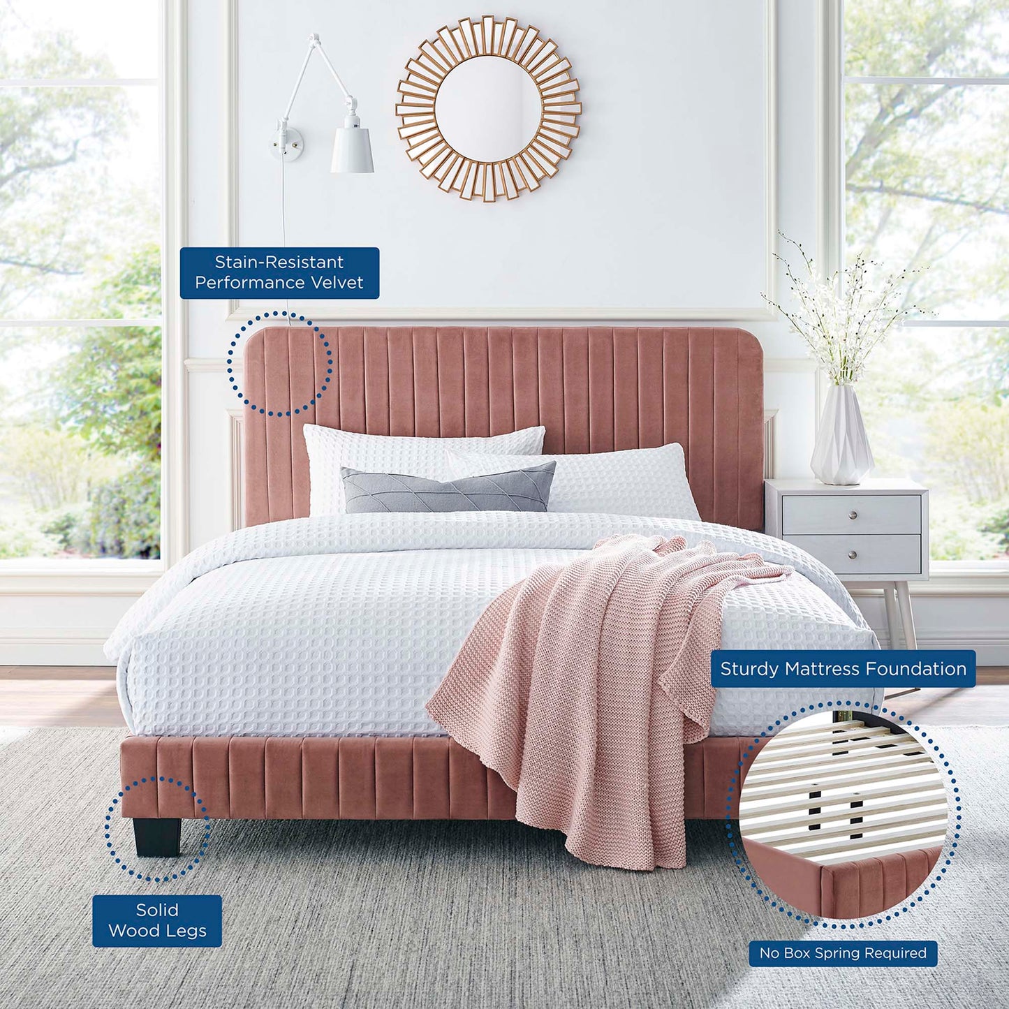 Celine Channel Tufted Performance Velvet Queen Platform Bed by Modway