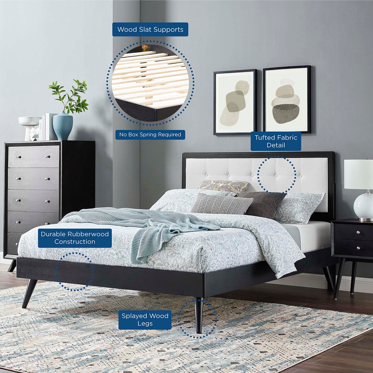 Willow Wood Queen Platform Bed With Splayed Legs and Angular Frame by Modway