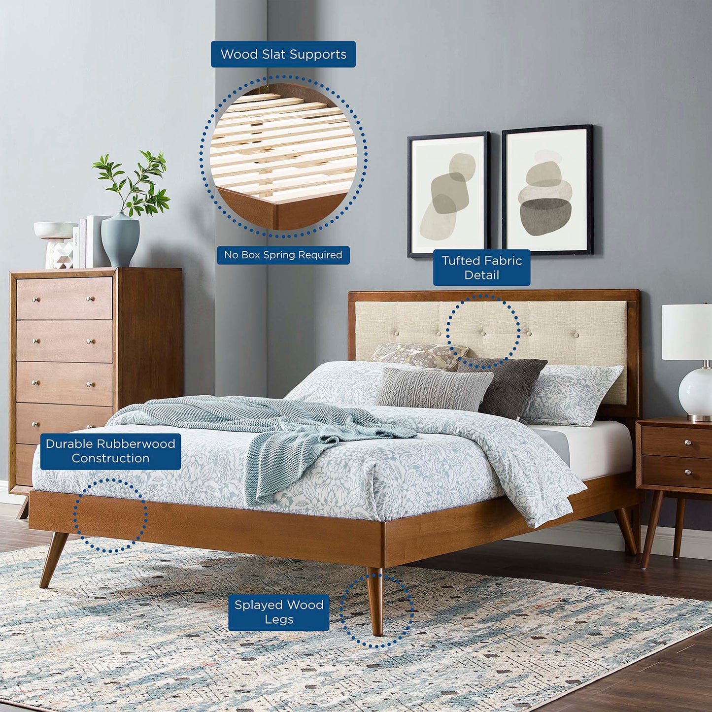 Willow Wood Queen Platform Bed With Splayed Legs and Angular Frame by Modway