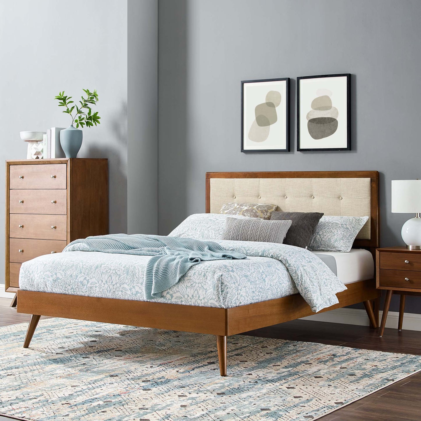Willow Wood Queen Platform Bed With Splayed Legs and Angular Frame by Modway