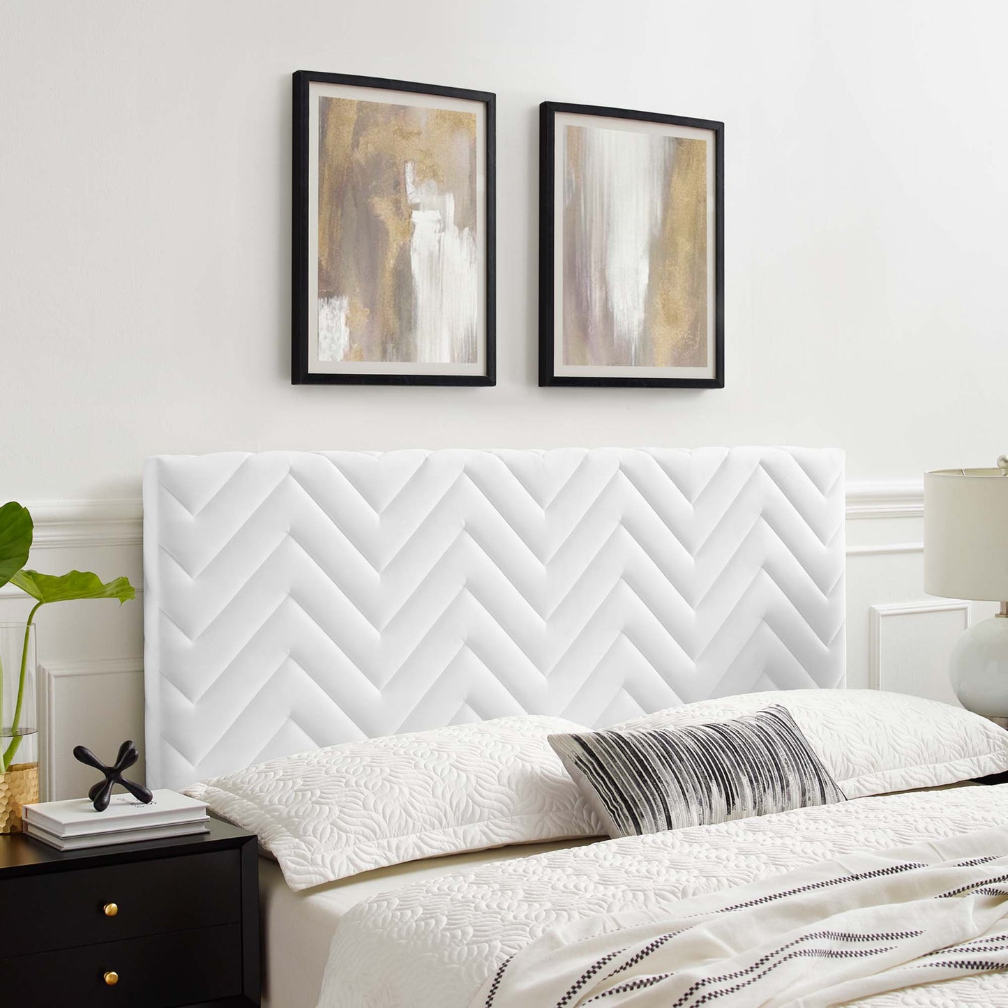 Mercy Chevron Tufted Performance Velvet Full/Queen Headboard by Modway MOD-6659-WHI