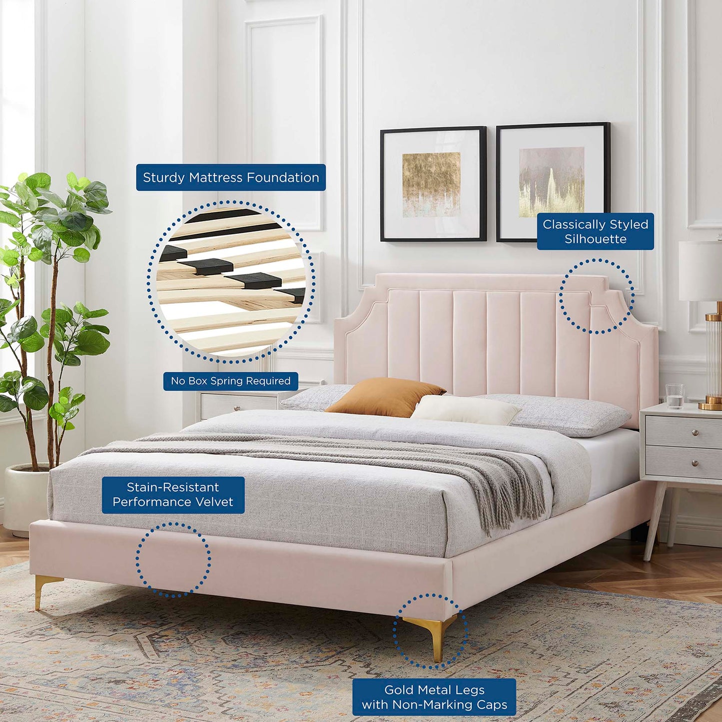 Sienna Performance Velvet Queen Platform Bed by Modway