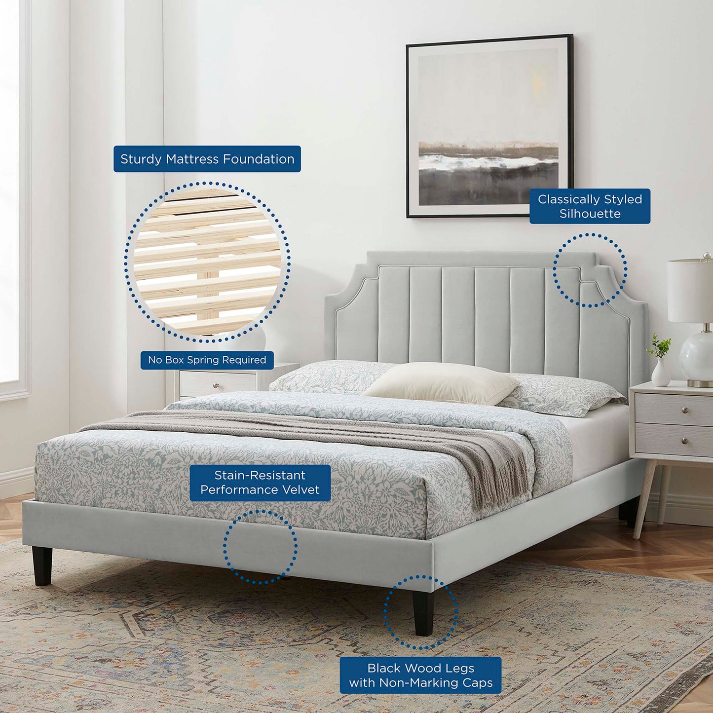Sienna Performance Velvet Queen Platform Bed by Modway
