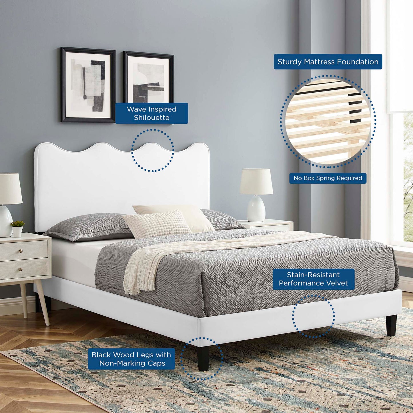 Current Performance Velvet Twin Platform Bed by Modway MOD-6729-WHI