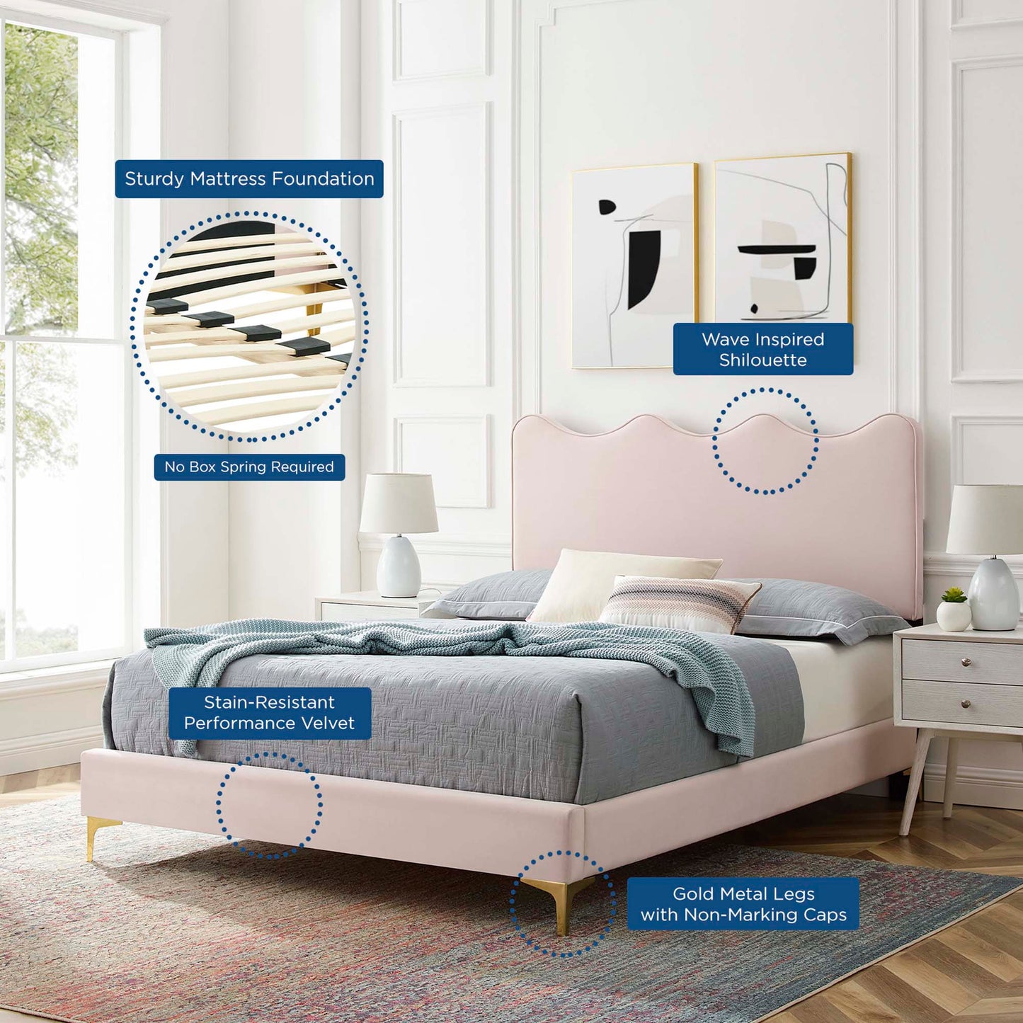 Current Performance Velvet Full Platform Bed by Modway MOD-6730-PNK