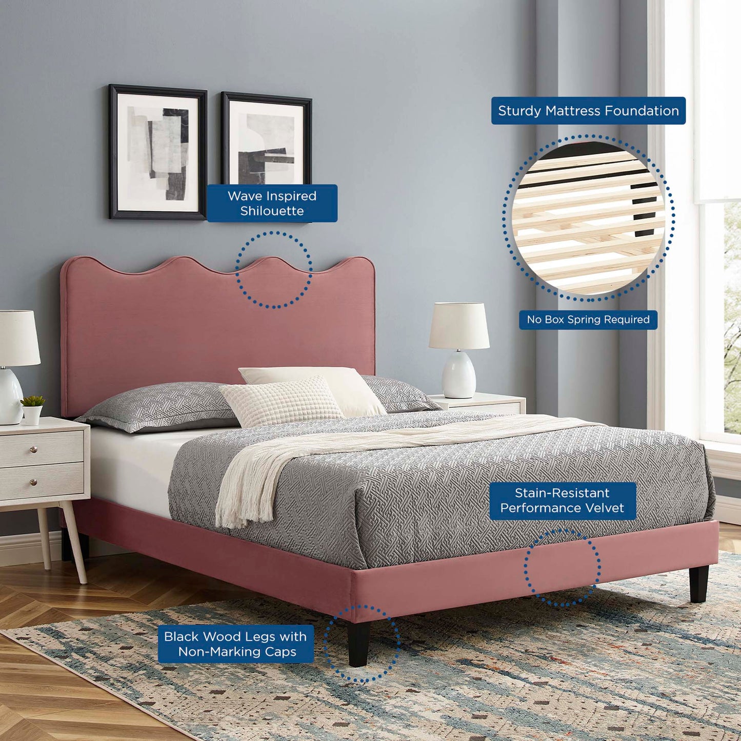 Current Performance Velvet Queen Platform Bed by Modway MOD-6735-DUS