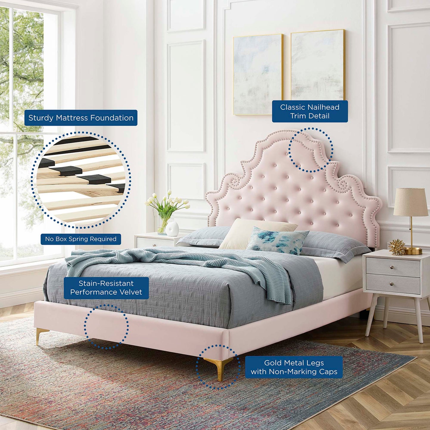 Gwyneth Tufted Performance Velvet Queen Platform Bed by Modway MOD-6751-PNK