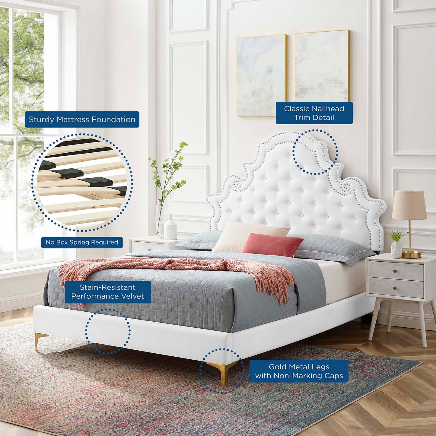 Gwyneth Tufted Performance Velvet Queen Platform Bed by Modway MOD-6751-WHI
