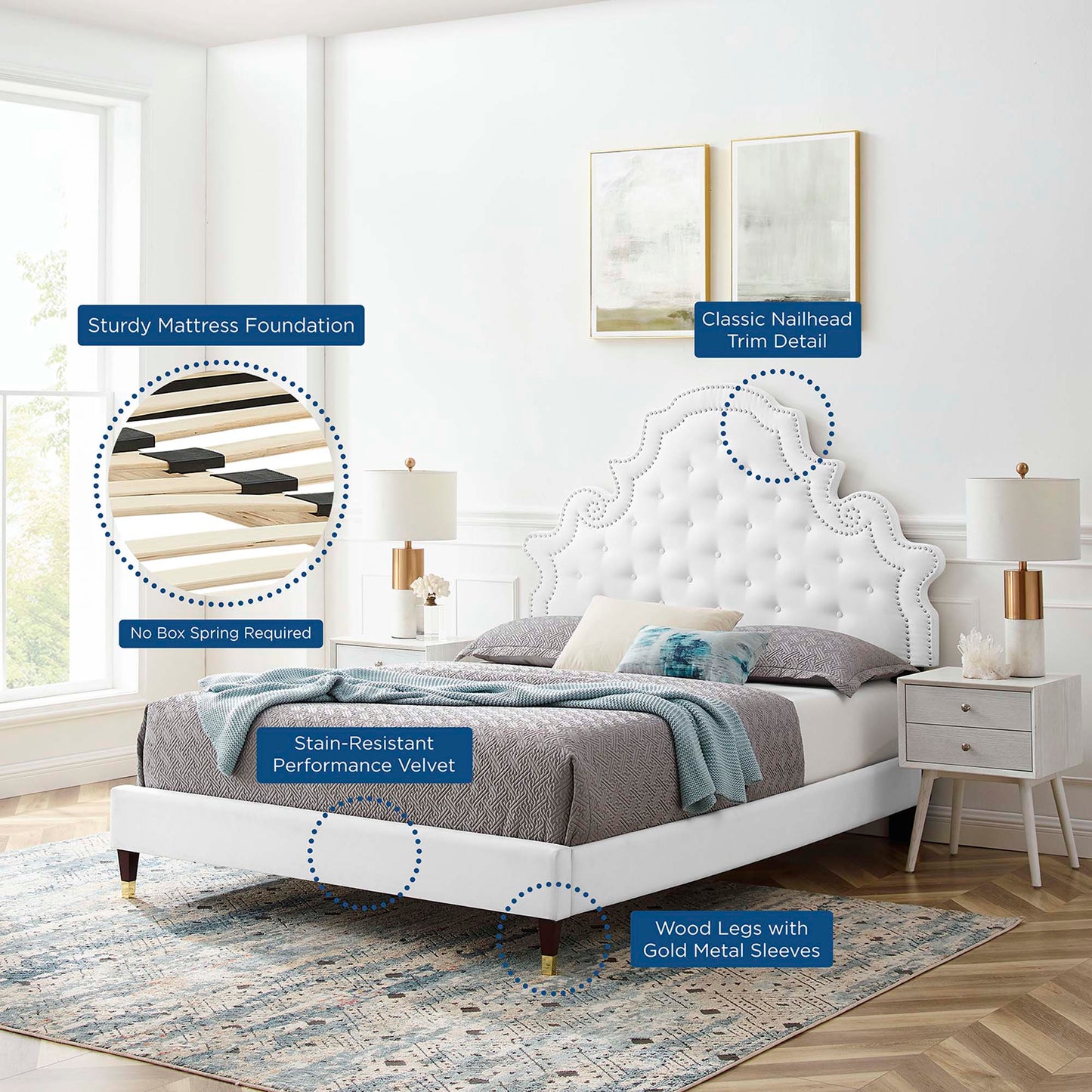Gwyneth Tufted Performance Velvet Queen Platform Bed by Modway MOD-6752-WHI