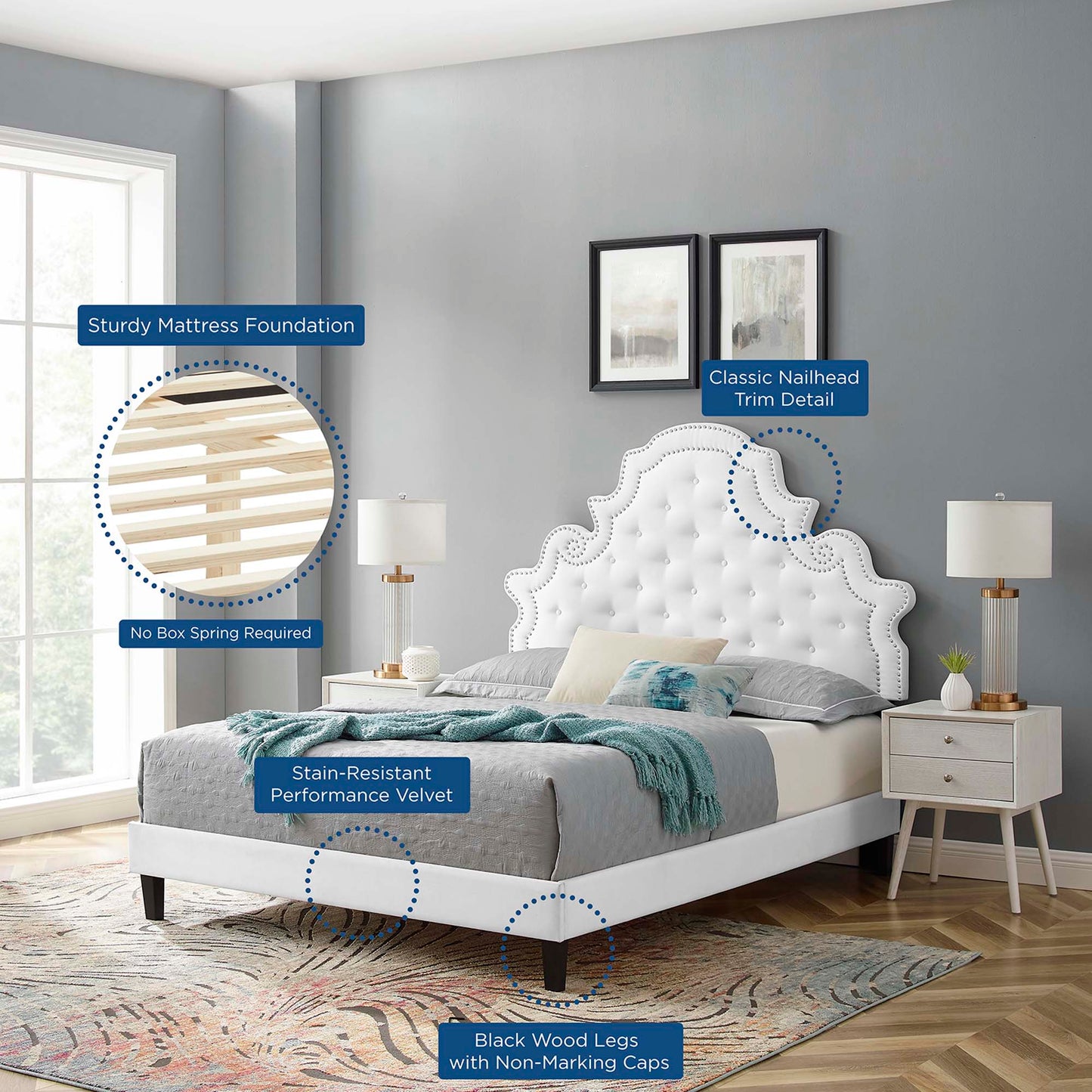 Gwyneth Tufted Performance Velvet Queen Platform Bed by Modway