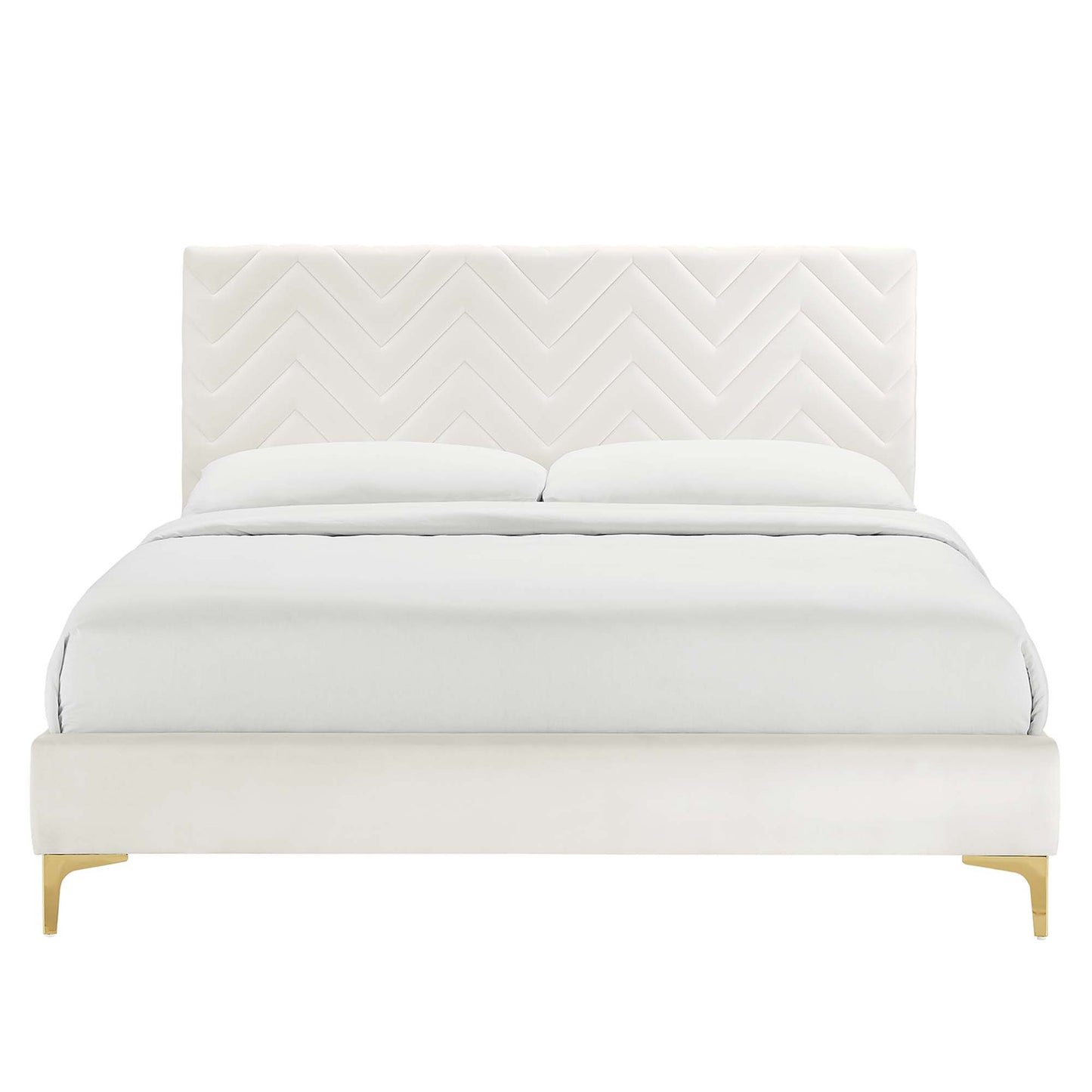 Leah Chevron Tufted Performance Velvet Queen Platform Bed by Modway