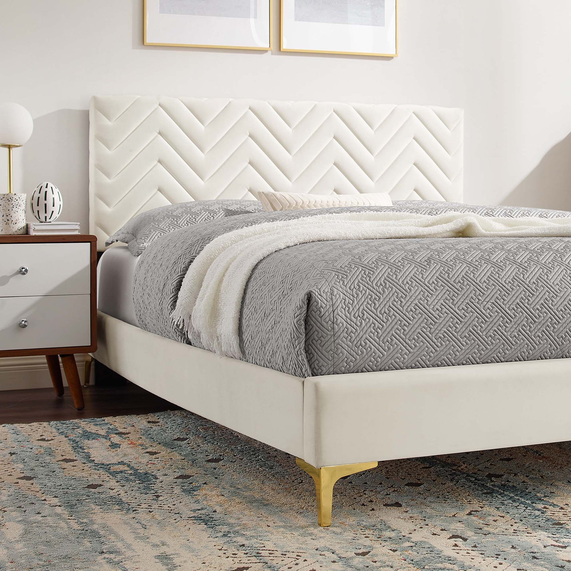 Leah Chevron Tufted Performance Velvet Queen Platform Bed by Modway