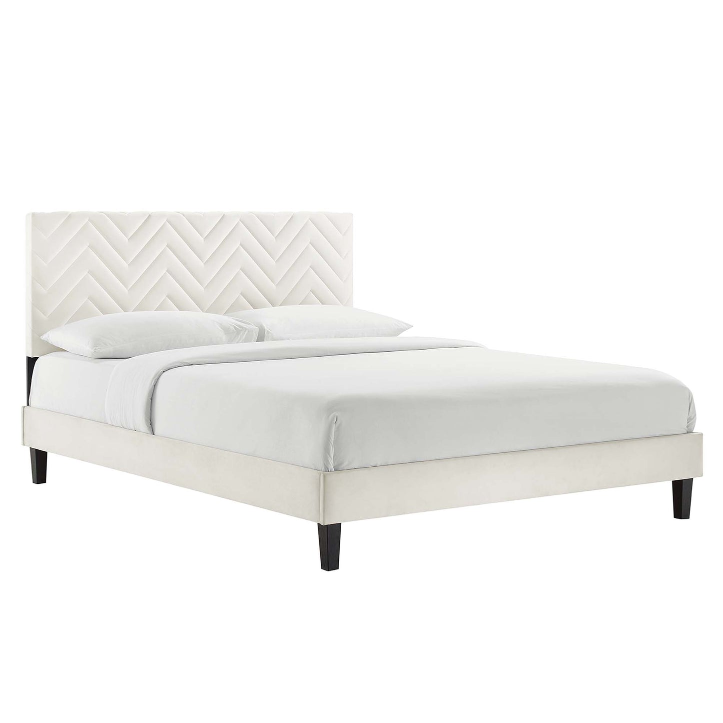 Leah Tapered Wood Leg Chevron Tufted Performance Velvet Twin Platform Bed by Modway