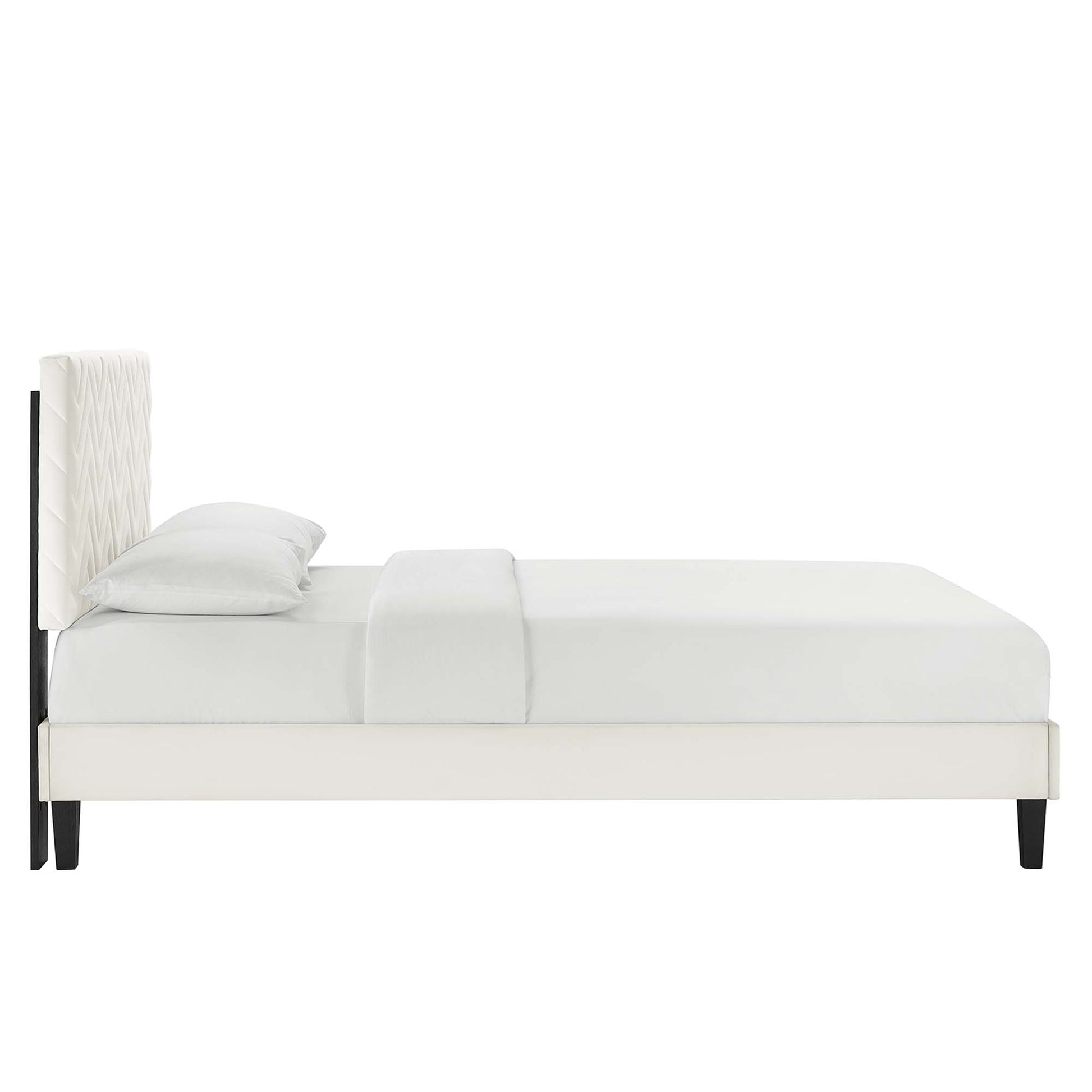Leah Tapered Wood Leg Chevron Tufted Performance Velvet Twin Platform Bed by Modway