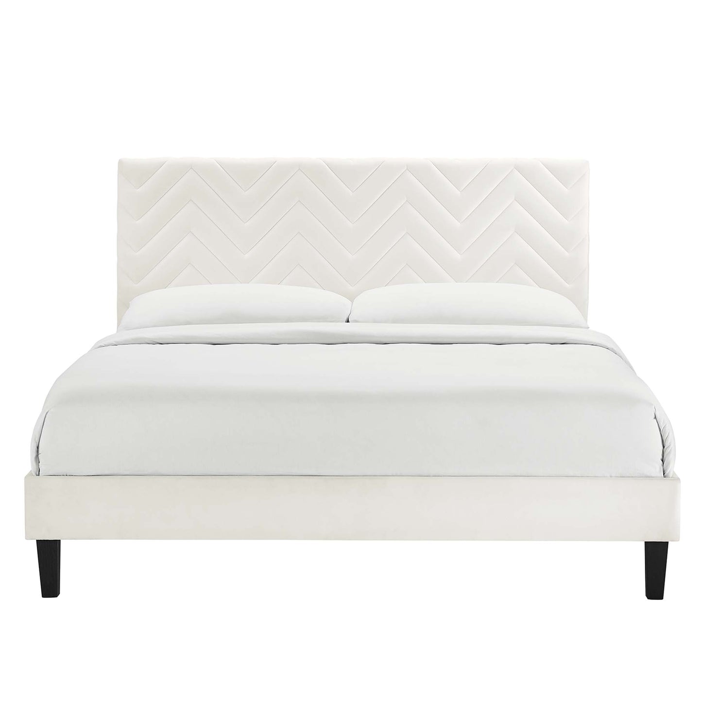 Leah Tapered Wood Leg Chevron Tufted Performance Velvet Twin Platform Bed by Modway