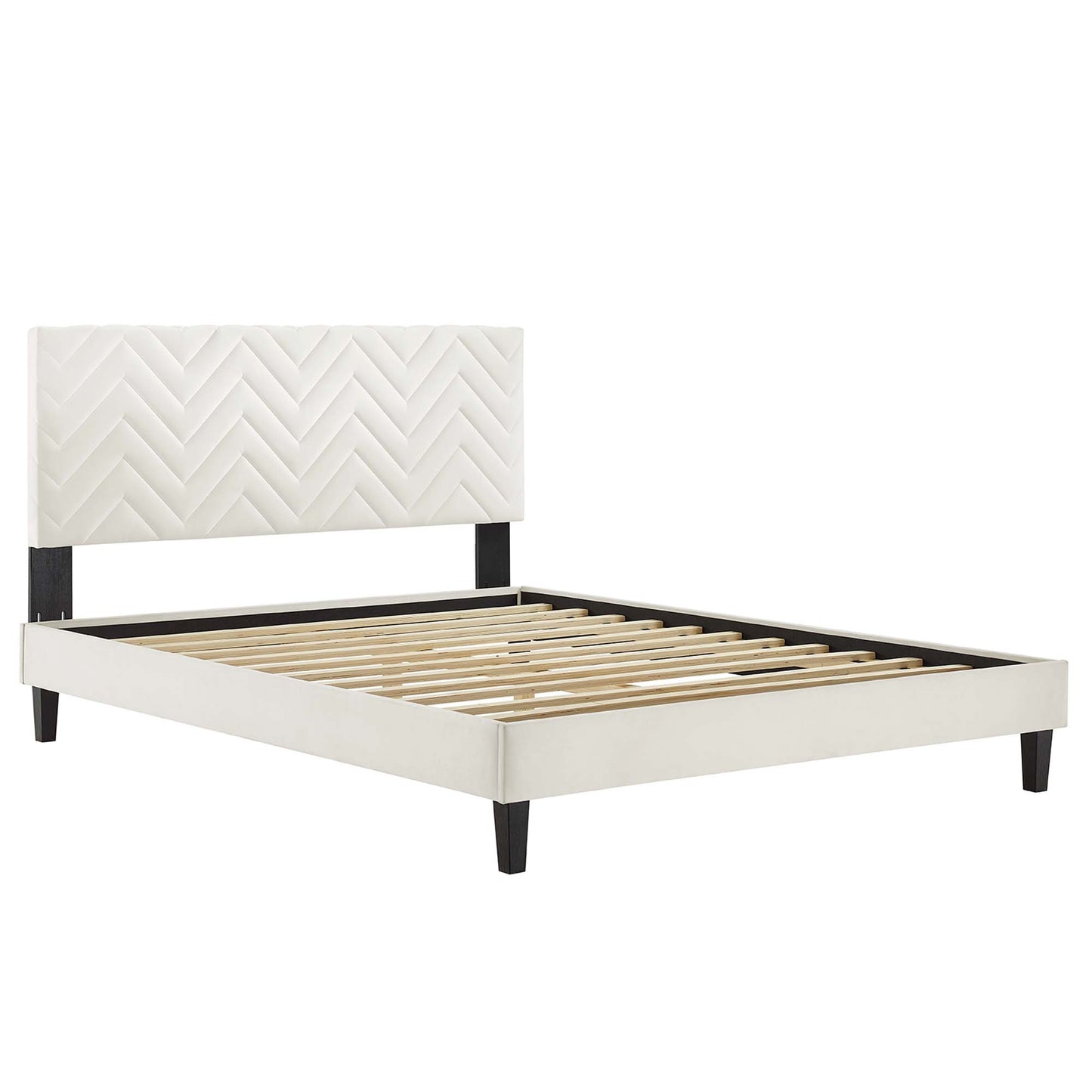 Leah Tapered Wood Leg Chevron Tufted Performance Velvet Twin Platform Bed by Modway