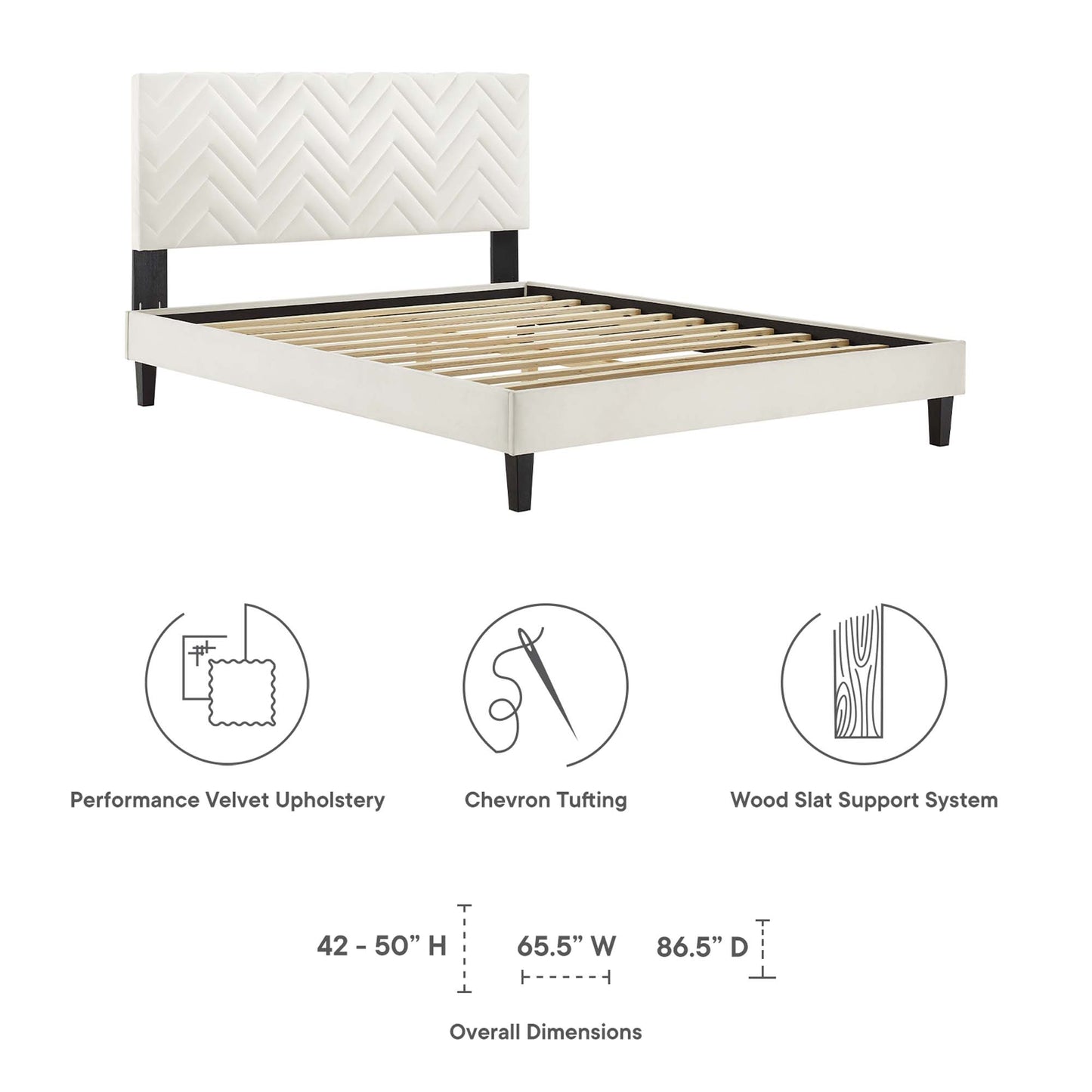 Leah Tapered Wood Leg Chevron Tufted Performance Velvet Twin Platform Bed by Modway