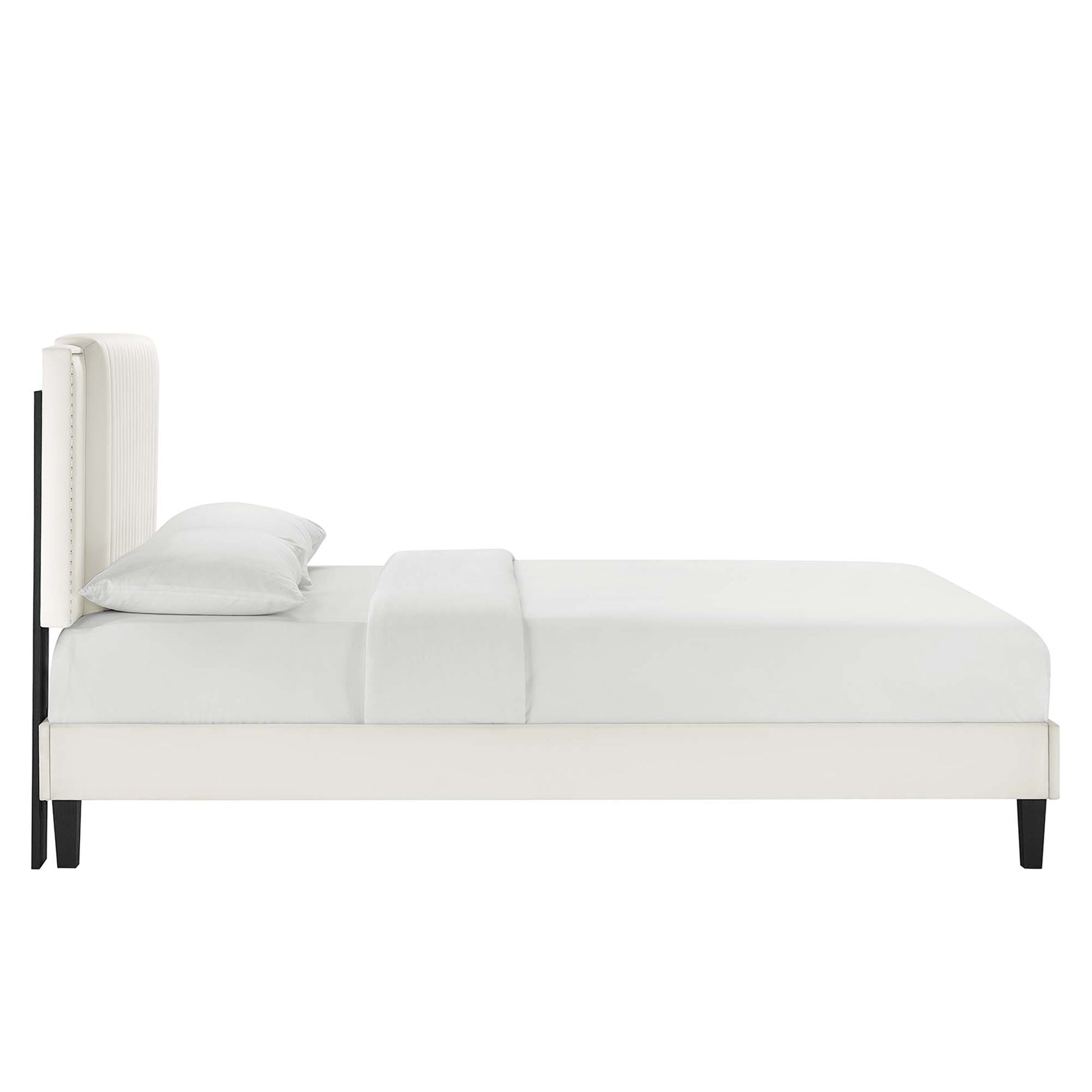 Zahra Tapered Wood Leg Channel Tufted Performance Velvet Twin Platform Bed by Modway