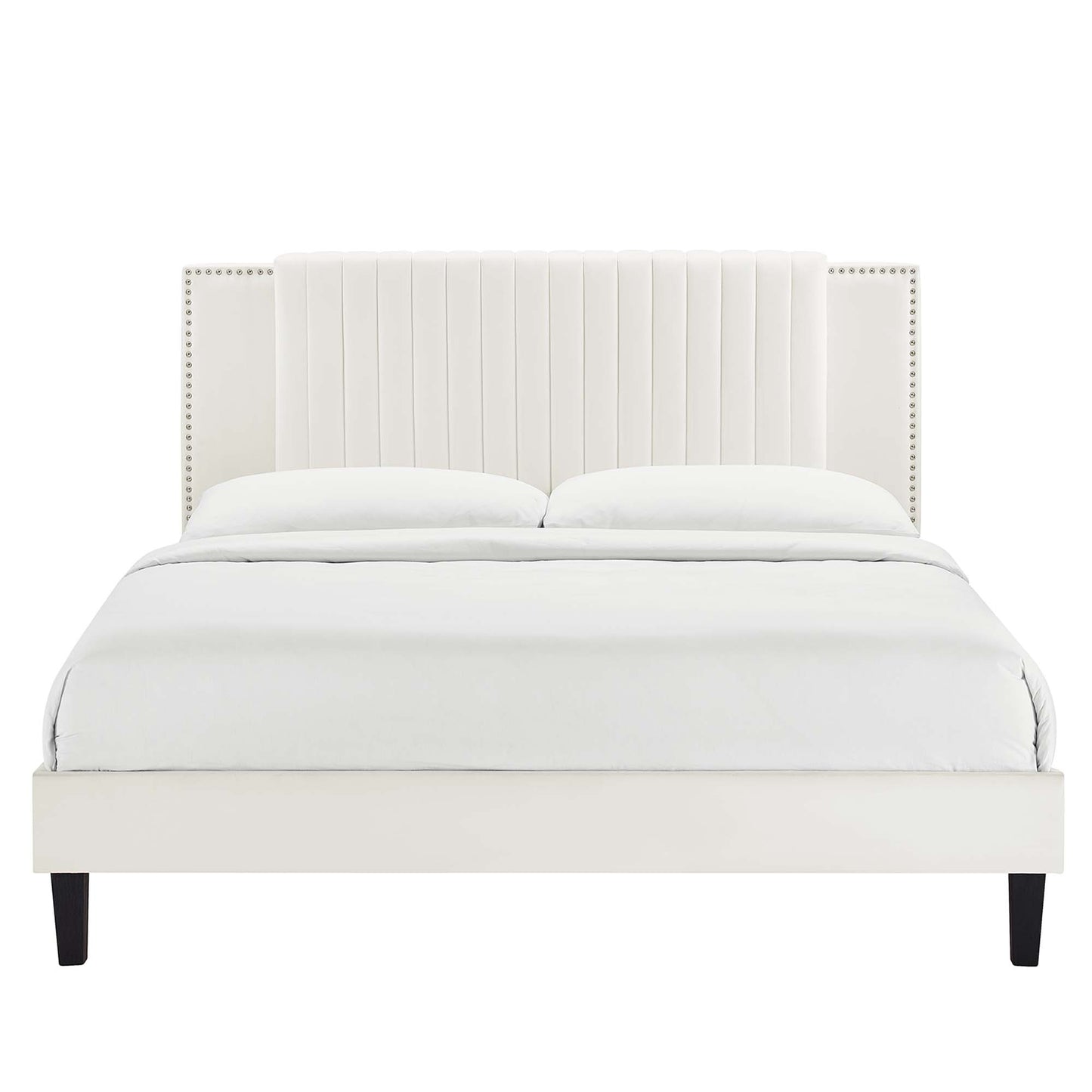 Zahra Tapered Wood Leg Channel Tufted Performance Velvet Twin Platform Bed by Modway