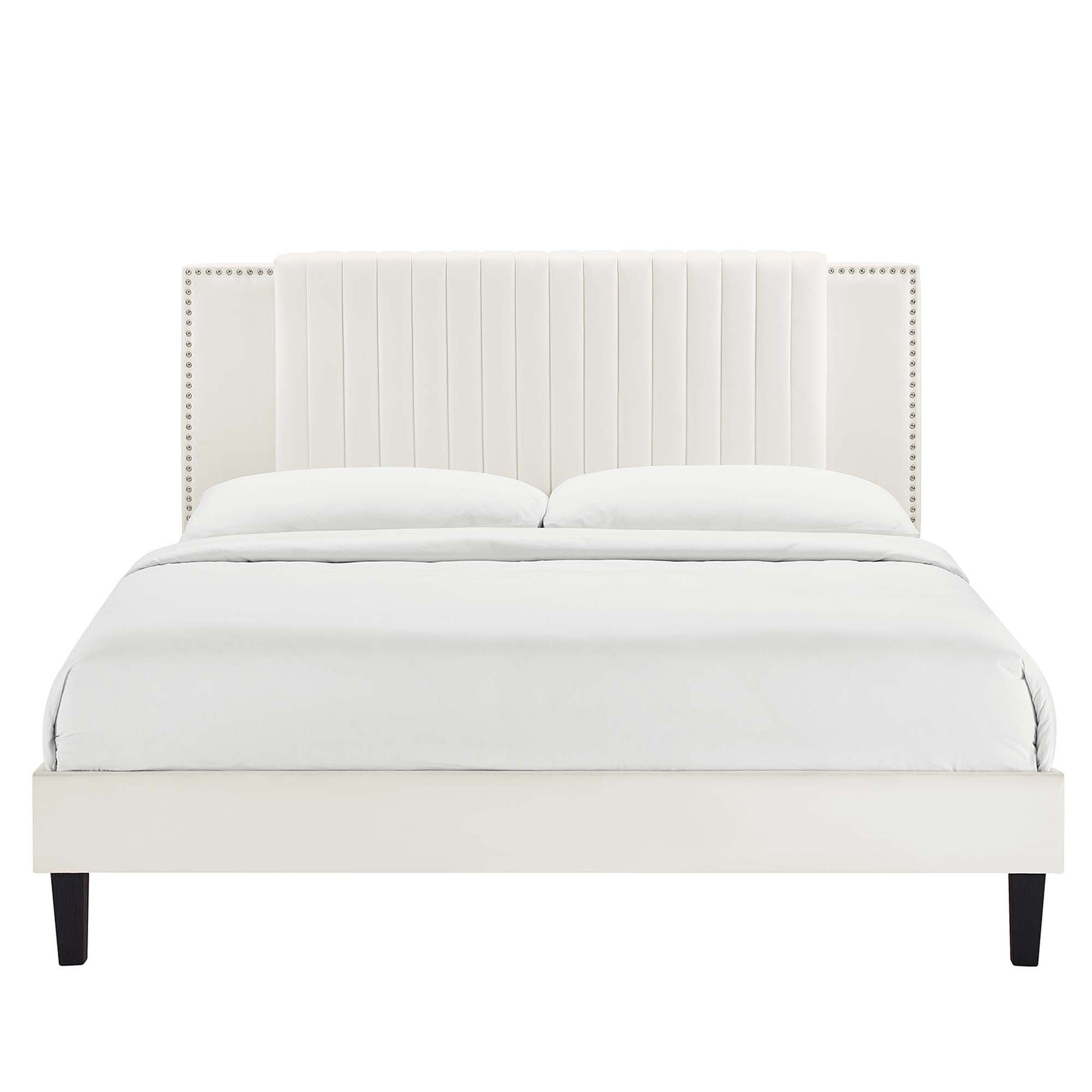 Zahra Tapered Wood Leg Channel Tufted Performance Velvet Twin Platform Bed by Modway
