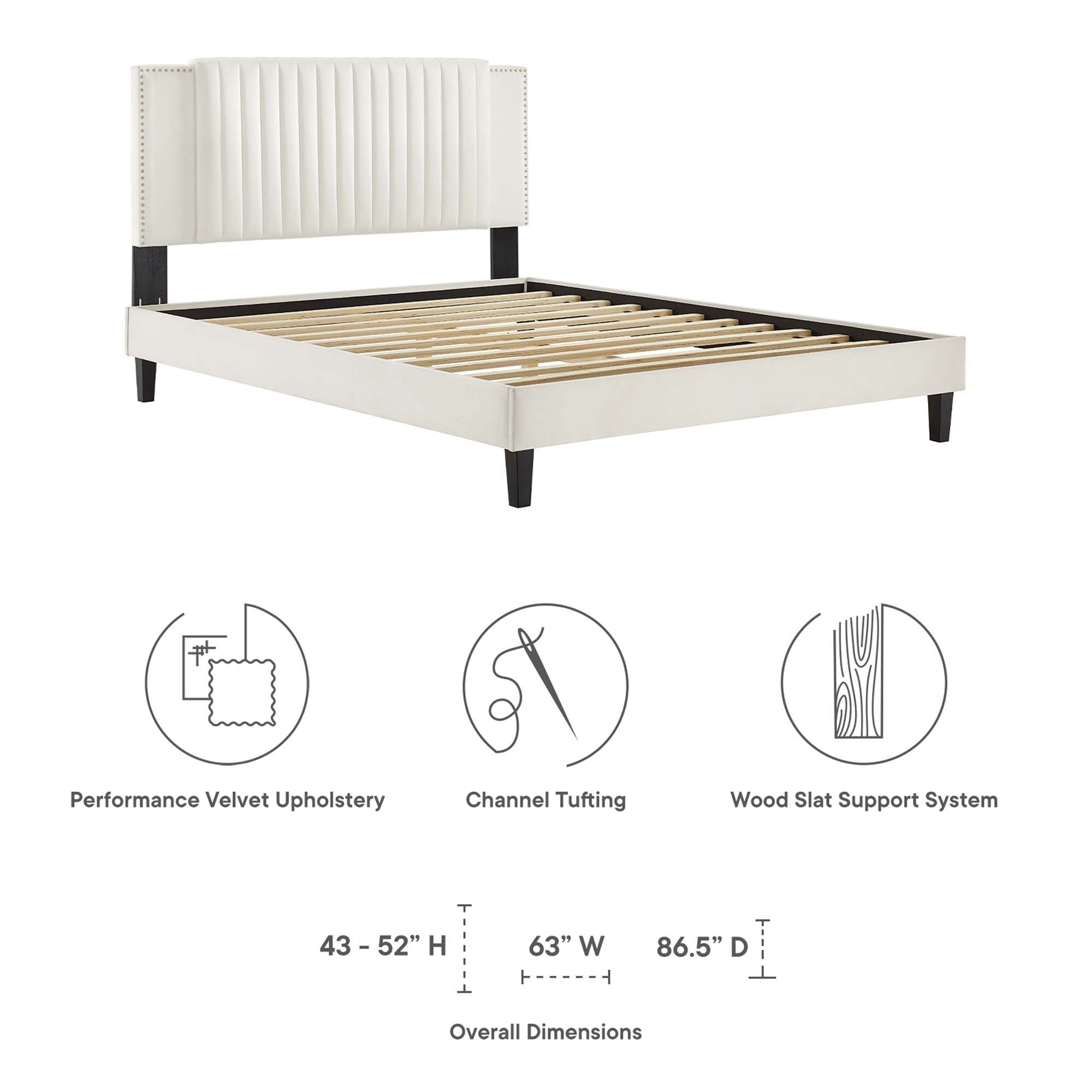 Zahra Tapered Wood Leg Channel Tufted Performance Velvet Twin Platform Bed by Modway