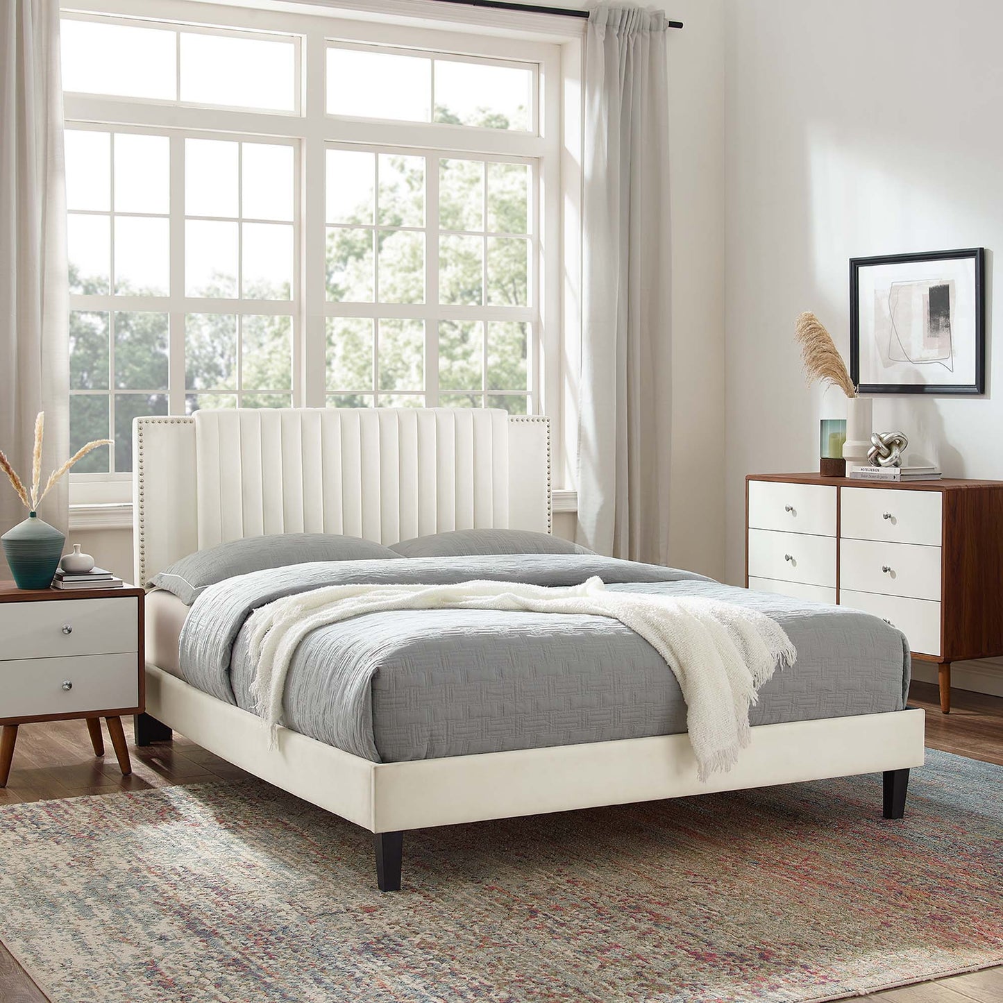 Zahra Tapered Wood Leg Channel Tufted Performance Velvet Twin Platform Bed by Modway
