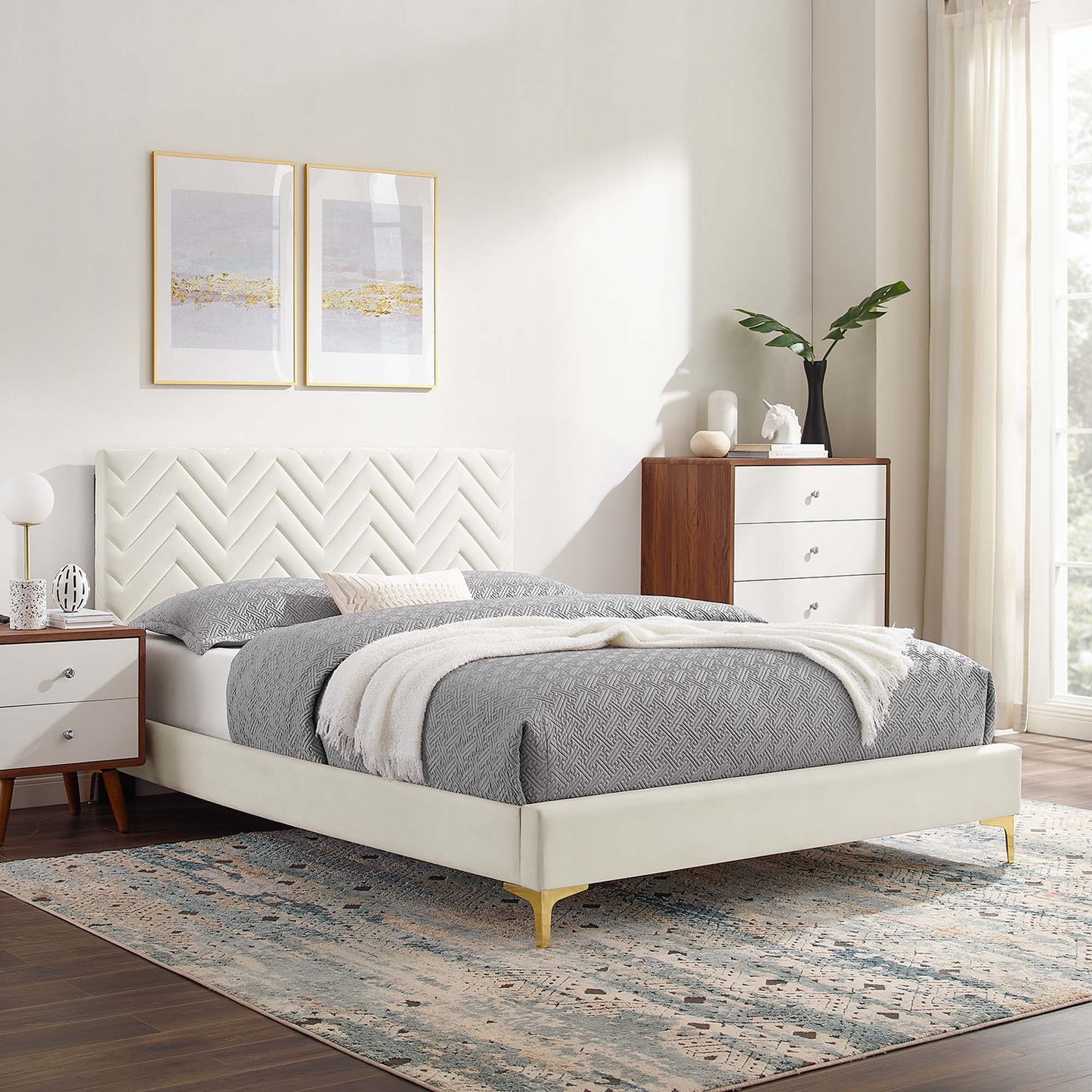 Leah Chevron Tufted Performance Velvet Full Platform Bed by Modway