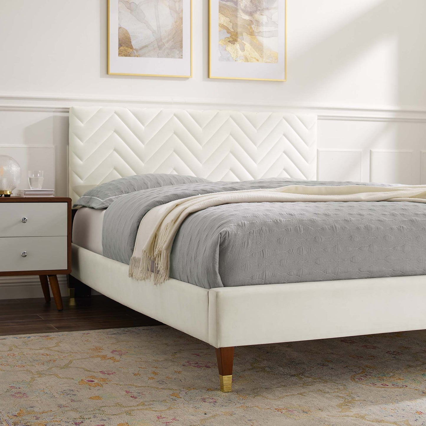 Leah Chevron Tufted Performance Velvet Full Platform Bed by Modway