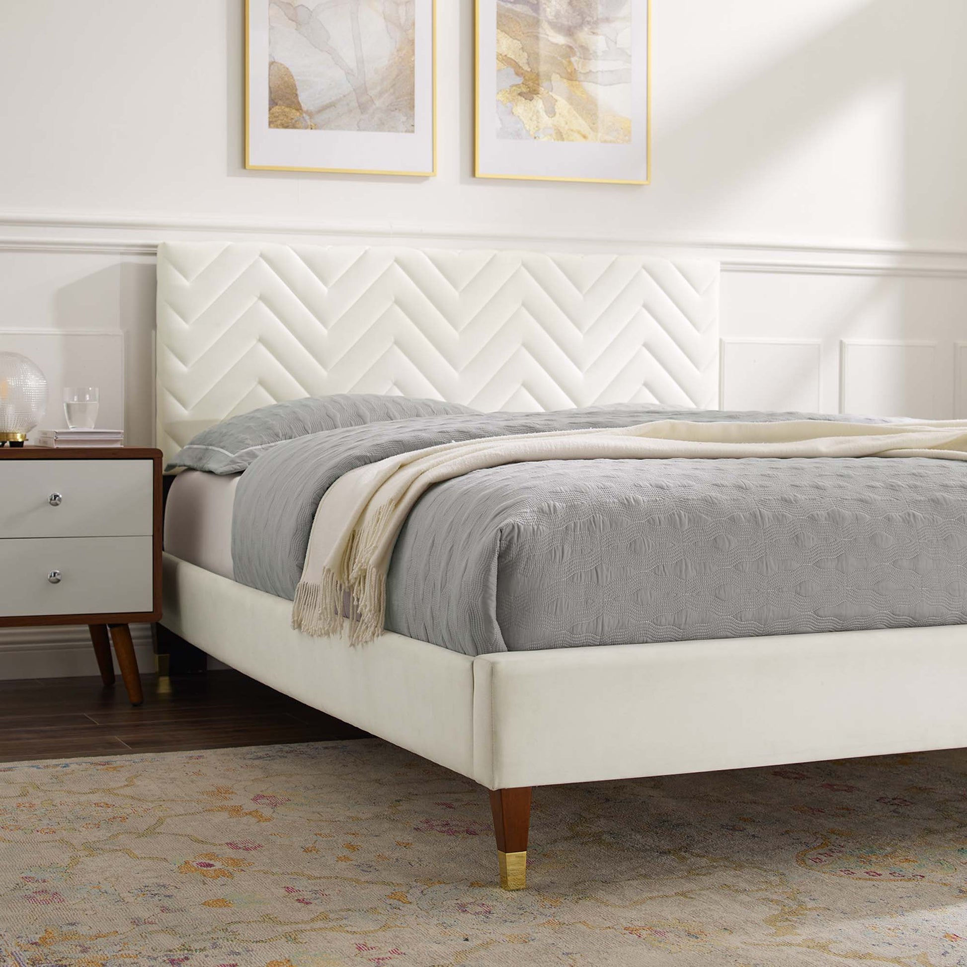 Leah Chevron Tufted Performance Velvet Full Platform Bed by Modway