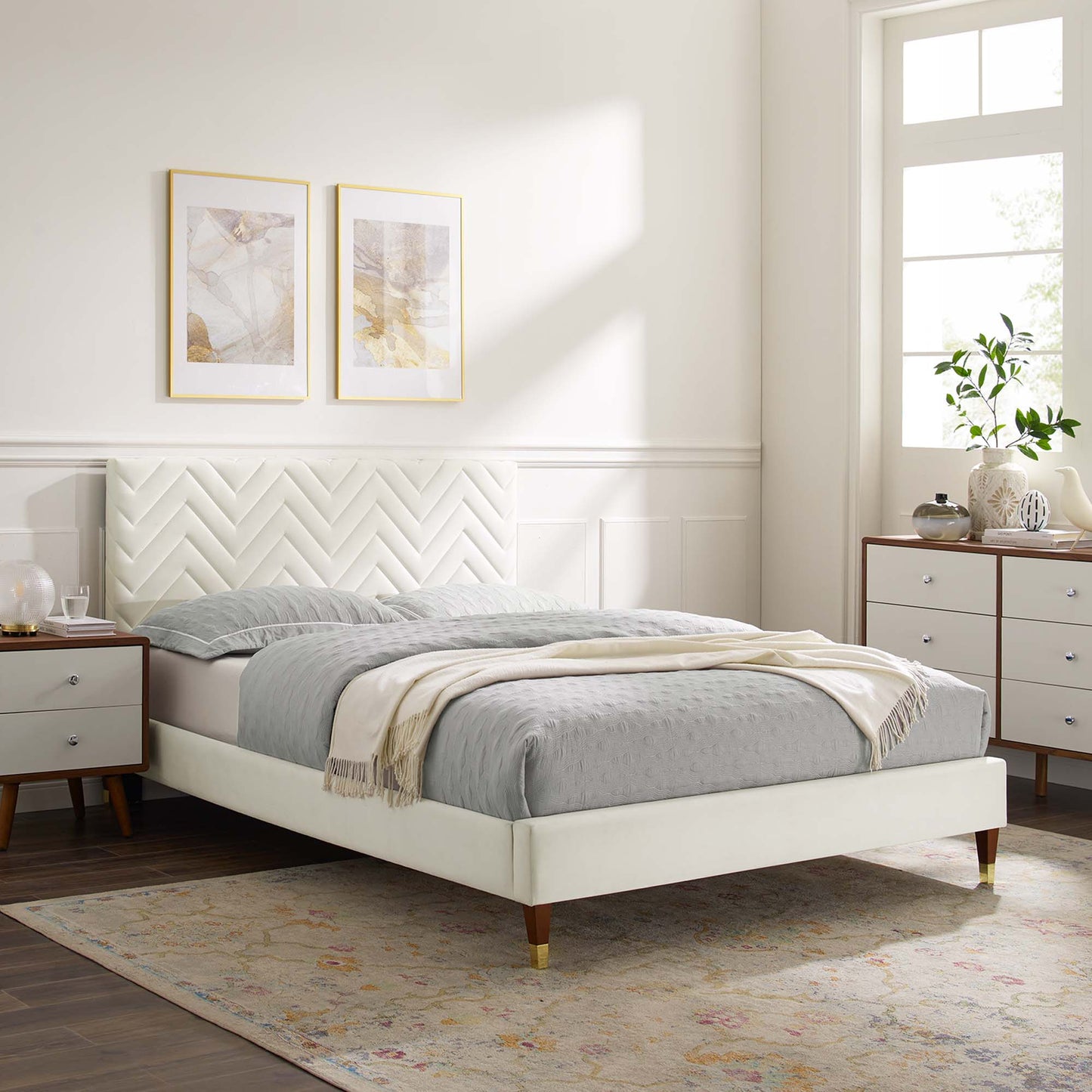 Leah Chevron Tufted Performance Velvet Full Platform Bed by Modway