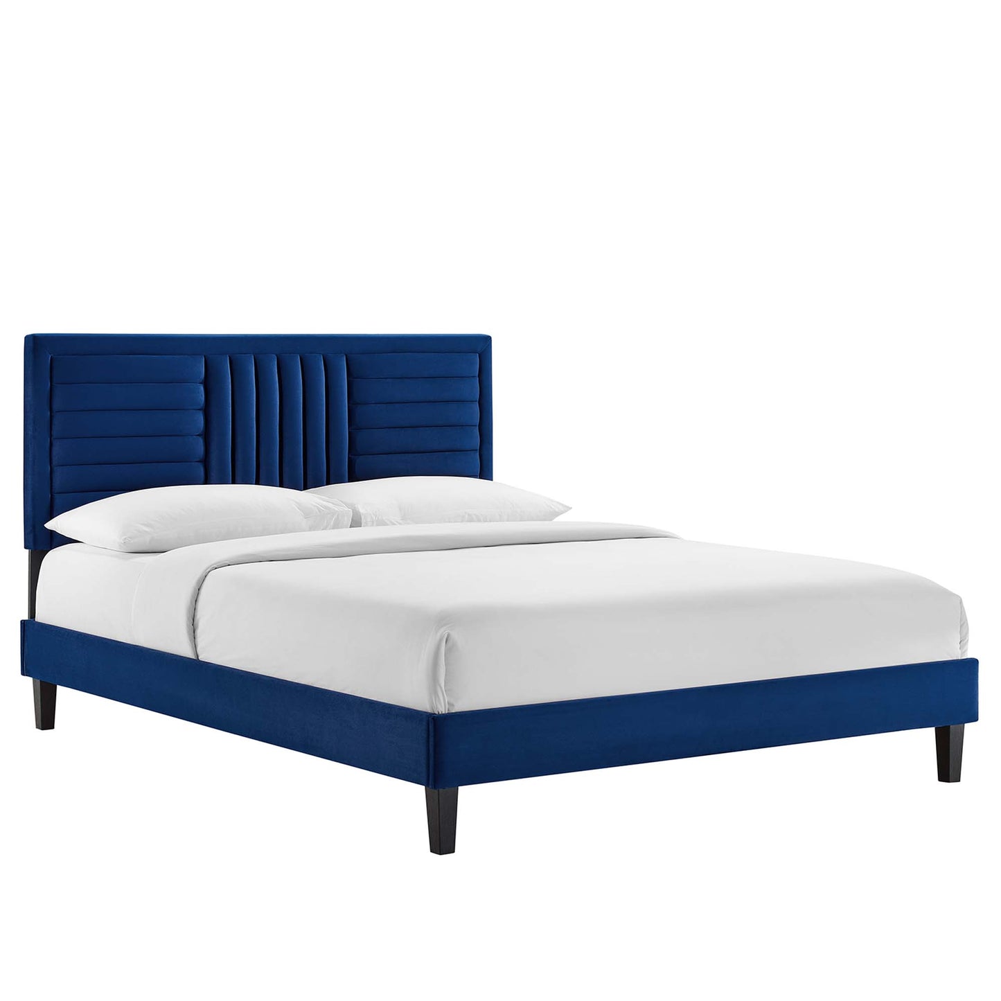 Sofia Tapered Wood Leg Channel Tufted Performance Velvet Full Platform Bed by Modway