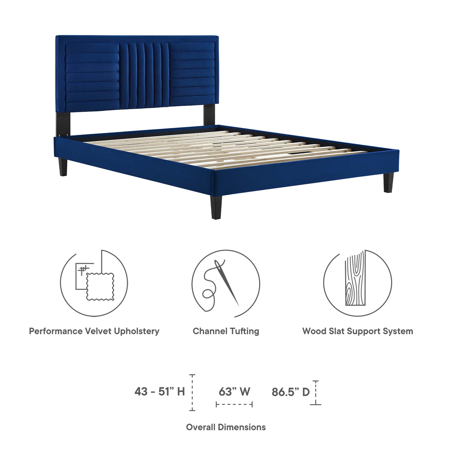 Sofia Tapered Wood Leg Channel Tufted Performance Velvet Full Platform Bed by Modway