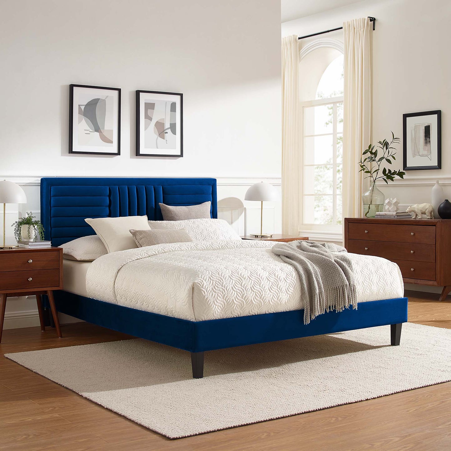 Sofia Tapered Wood Leg Channel Tufted Performance Velvet Full Platform Bed by Modway