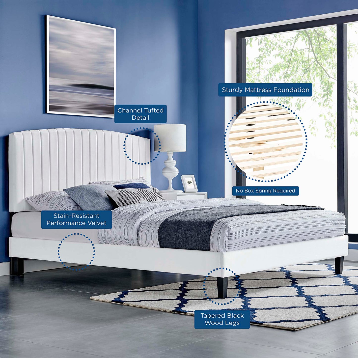 Alessi Performance Velvet Twin Platform Bed by Modway MOD-7041-WHI