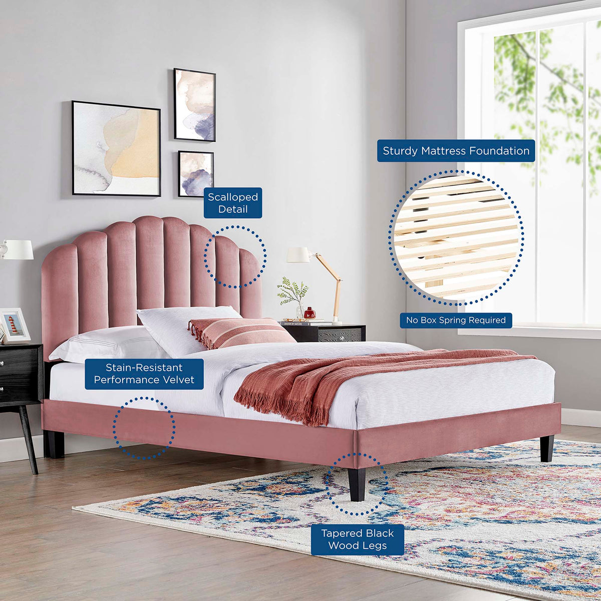 Daisy Performance Velvet Twin Platform Bed by Modway