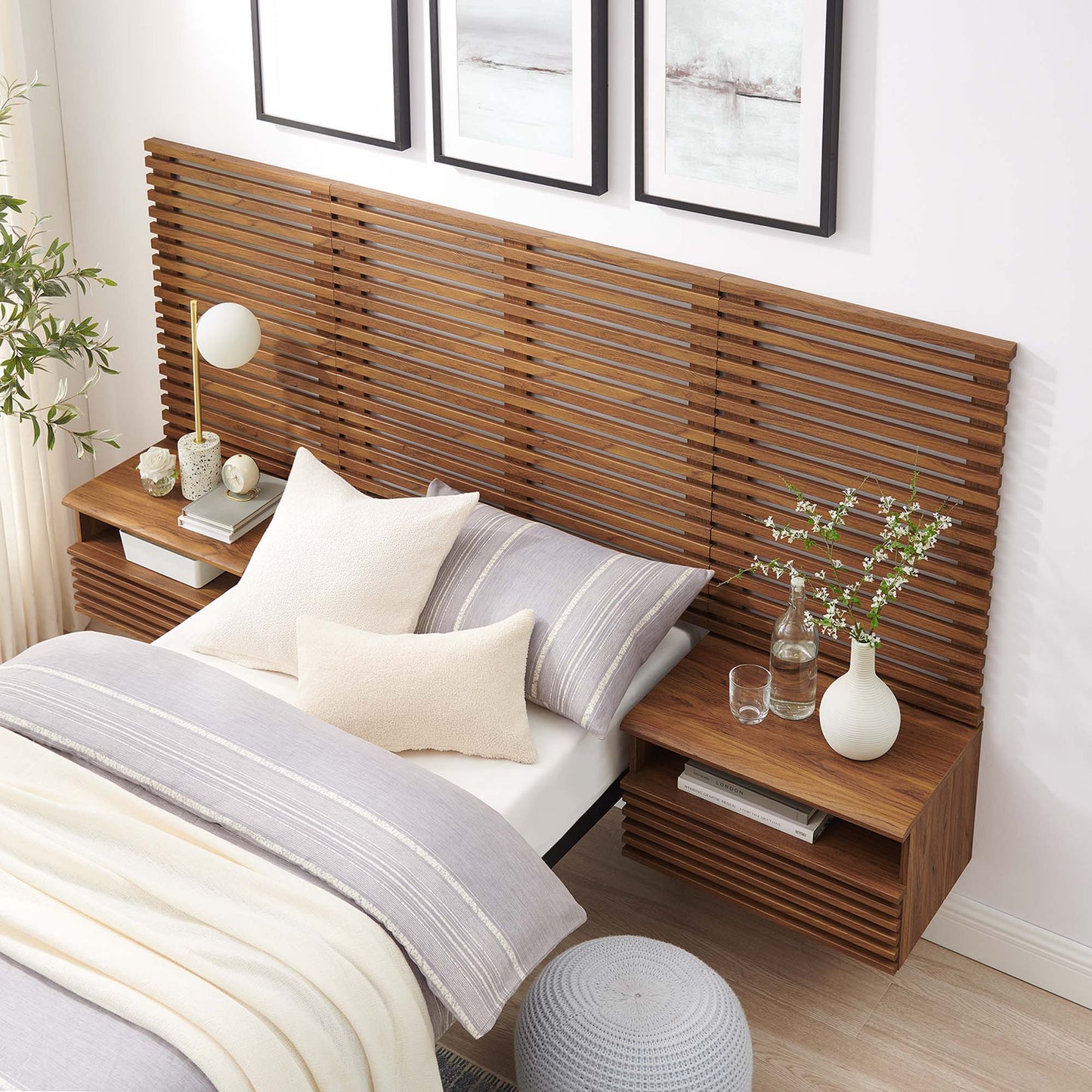 Render Wall Mount Headboard and Modern Nightstands by Modway