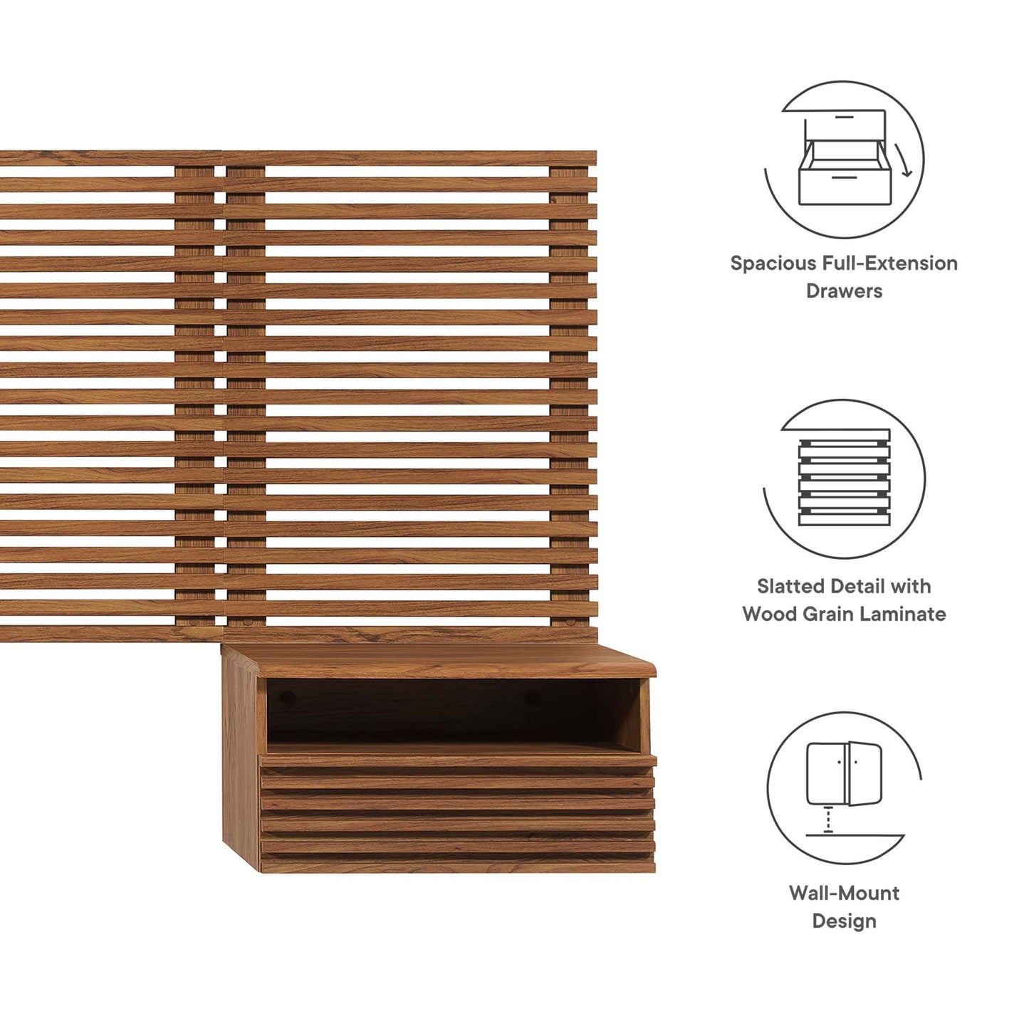 Render Wall Mount Headboard and Modern Nightstands by Modway