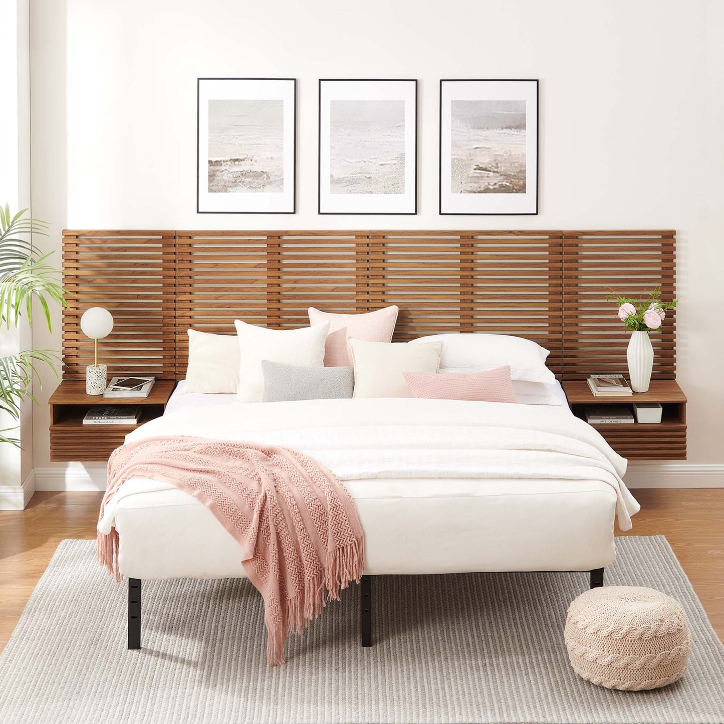 Render Wall Mount Headboard and Modern Nightstands by Modway