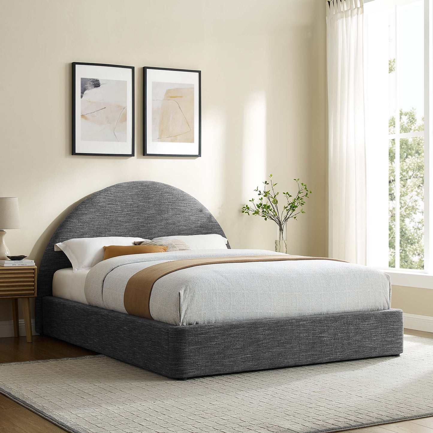 Resort Upholstered Fabric Arched Round Platform Bed by Modway