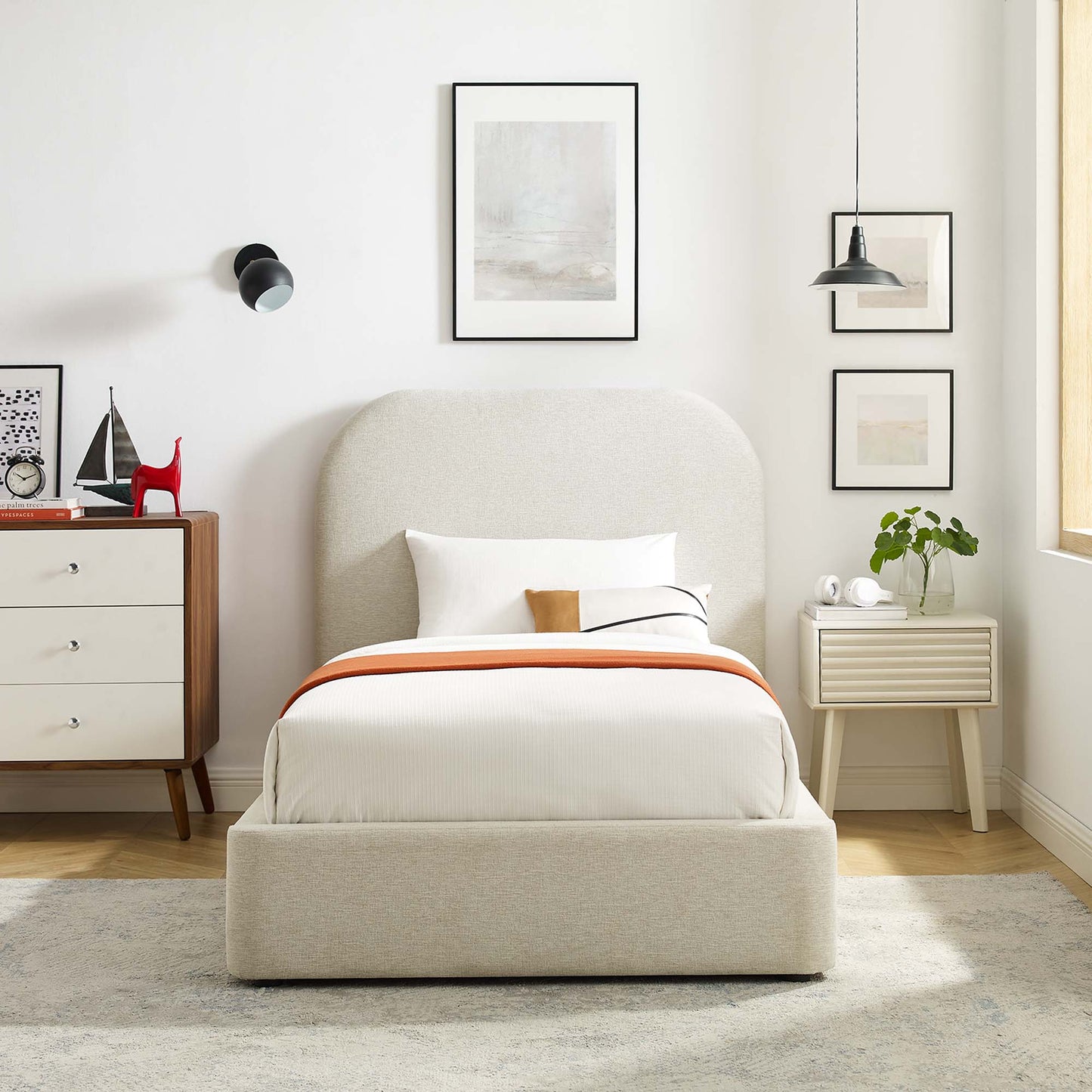 Keynote Upholstered Fabric Curved Platform Bed by Modway