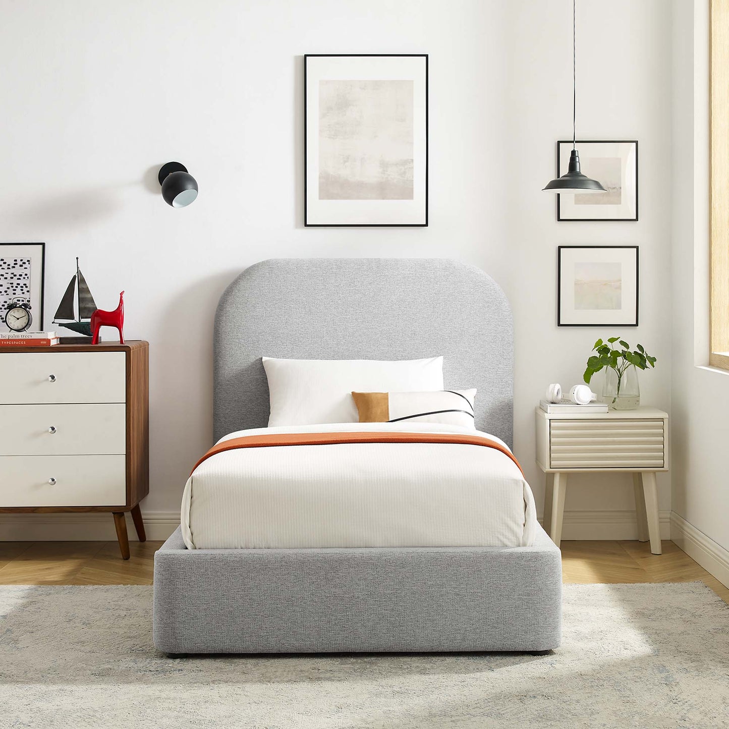 Keynote Upholstered Fabric Curved Platform Bed by Modway