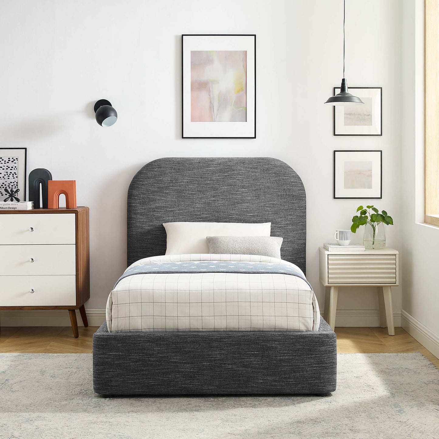 Keynote Upholstered Fabric Curved Platform Bed by Modway