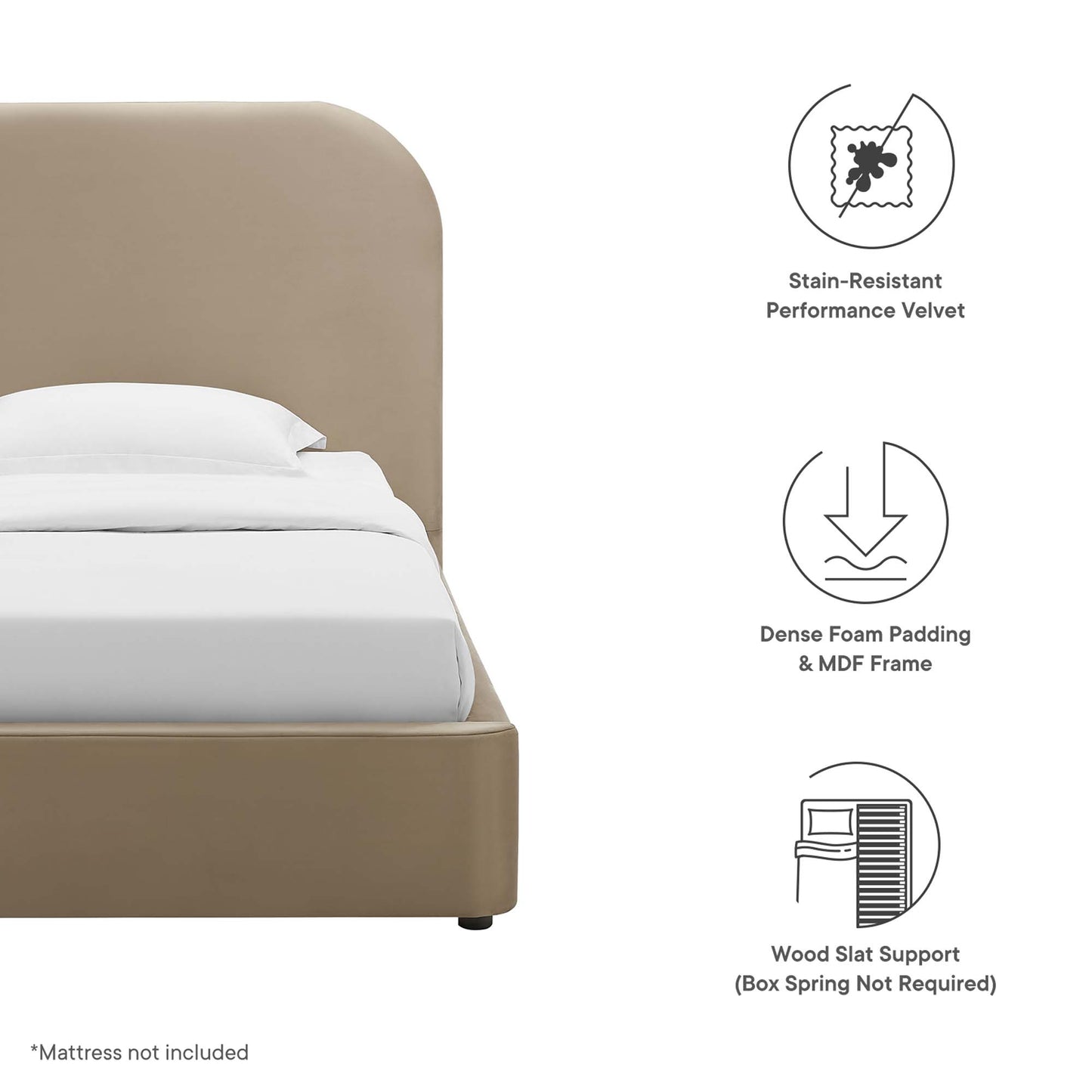 Keynote Performance Velvet Curved Platform Bed by Modway