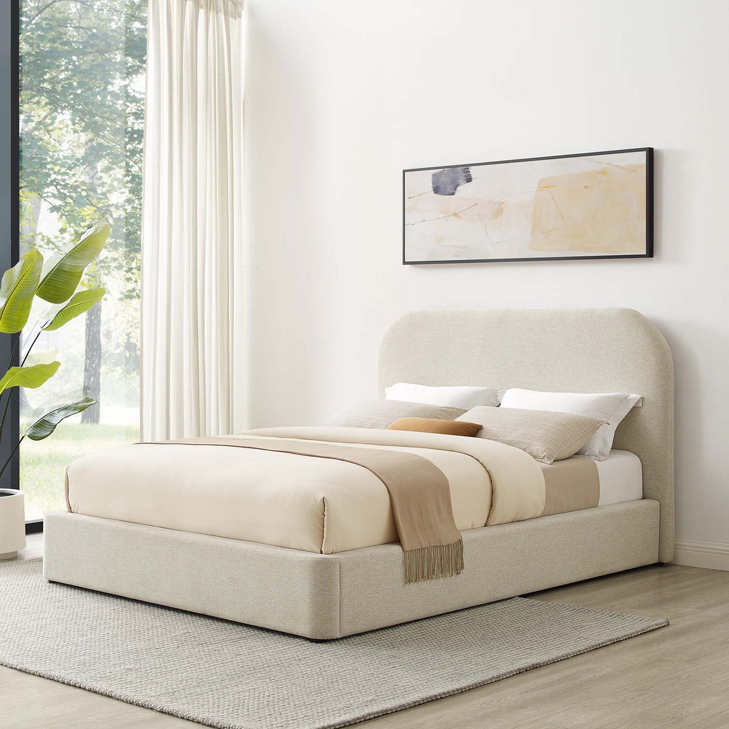 Keynote Upholstered Fabric Curved Platform Bed by Modway