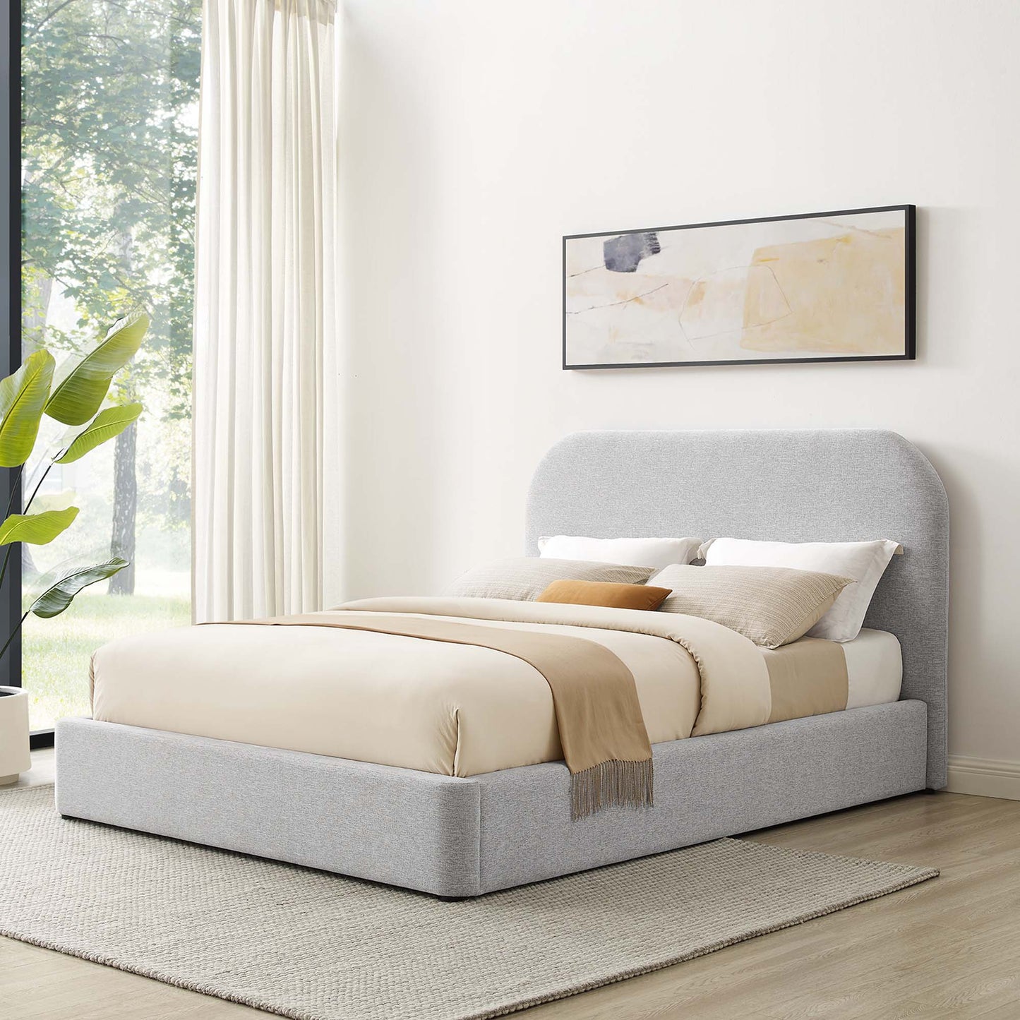 Keynote Upholstered Fabric Curved Platform Bed by Modway