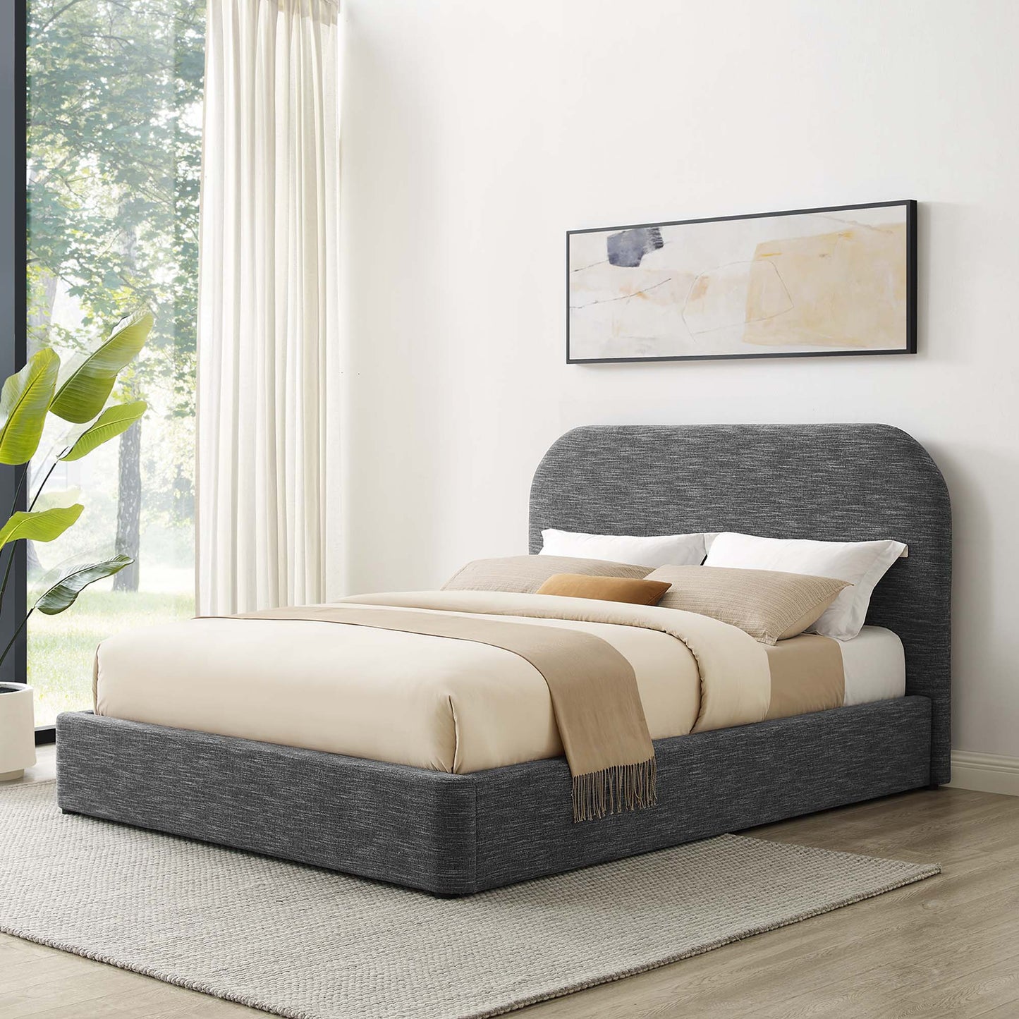 Keynote Upholstered Fabric Curved Platform Bed by Modway